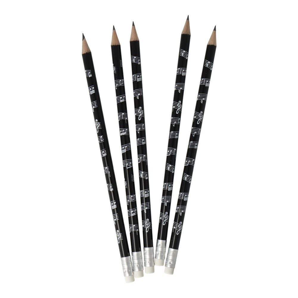 mugesh Bleistift Bleistifte Notenlinien mit Radiergummi (5er-Set), für Musiker schwarz