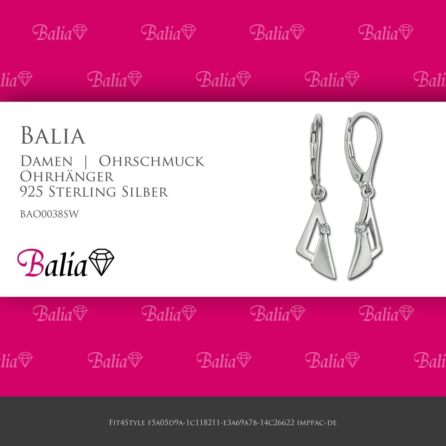 Balia Paar Ohrhänger Balia Dreieck 3,3cm Damen Damen Ohrringe (Ohrhänger), ca. aus matt-poliert Ohrhänger Sterling 925 Länge Silber