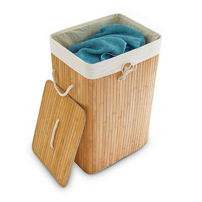 relaxdays Wäschekorb »Wäschekorb Bambus eckig« (1 St), Natur, Wäschepuff mit ca. 83 l fassendem Stoff-Wäschesack - Außenmaße H x B x T: 65,5 x 43,5 x 33,5 cm