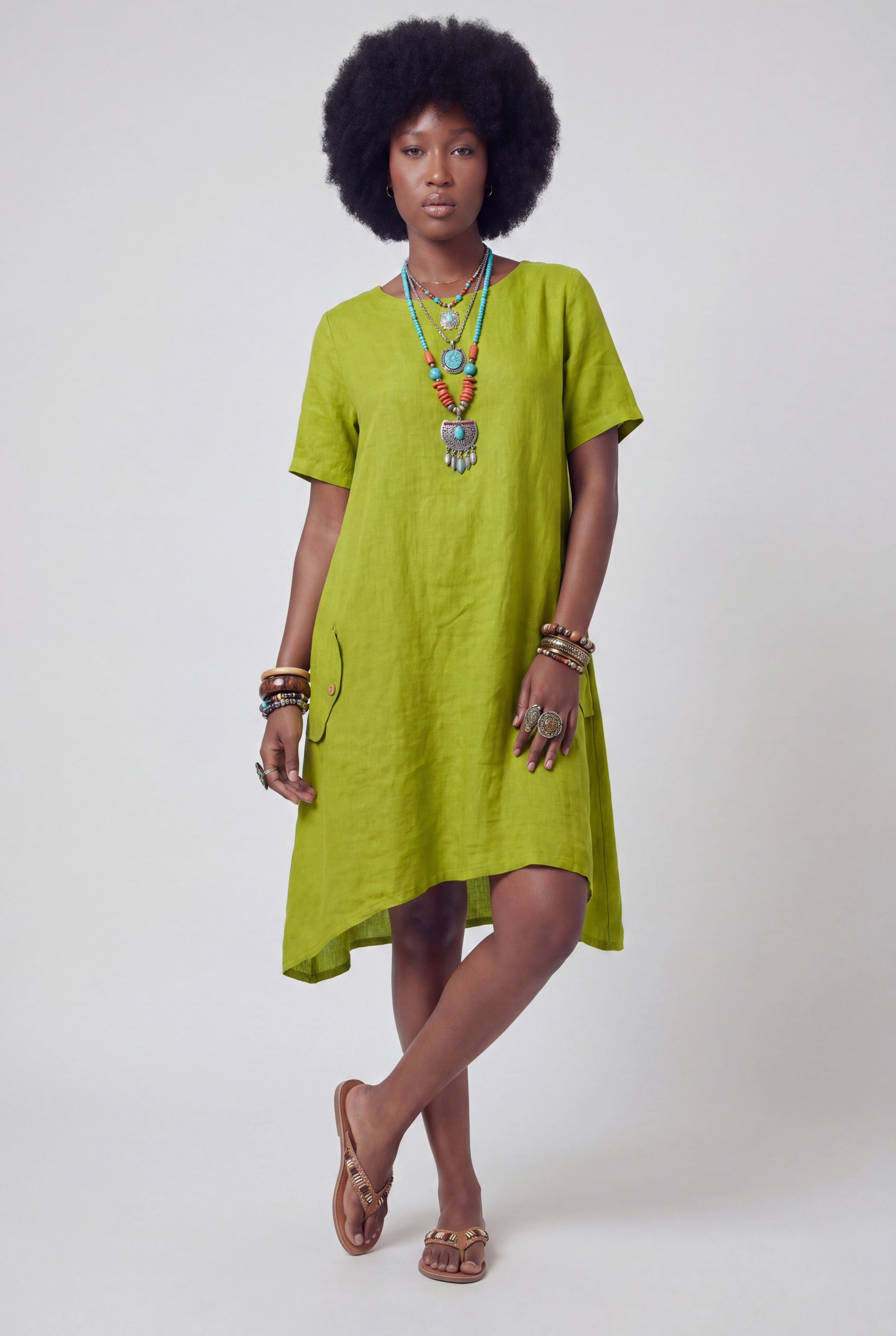 YC Fashion & Style Tunika Leinenkleid – luftiges Oversized Tunika-Kleid – One Size 34–44 dekorative Knopfdetails