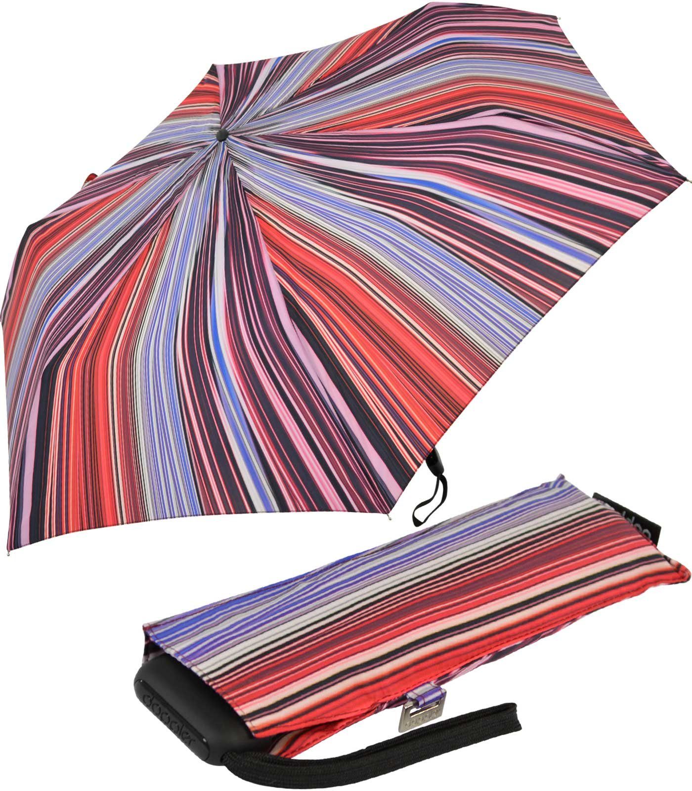 doppler® Taschenregenschirm ein leichter und Tasche, für findet überall Begleiter flacher Schirm lila-bordeaux Platz dieser treue jede