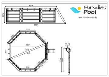 Paradies Pool Pool, Holzpool Kalea 528x138cm, Folie grau 0,8mm