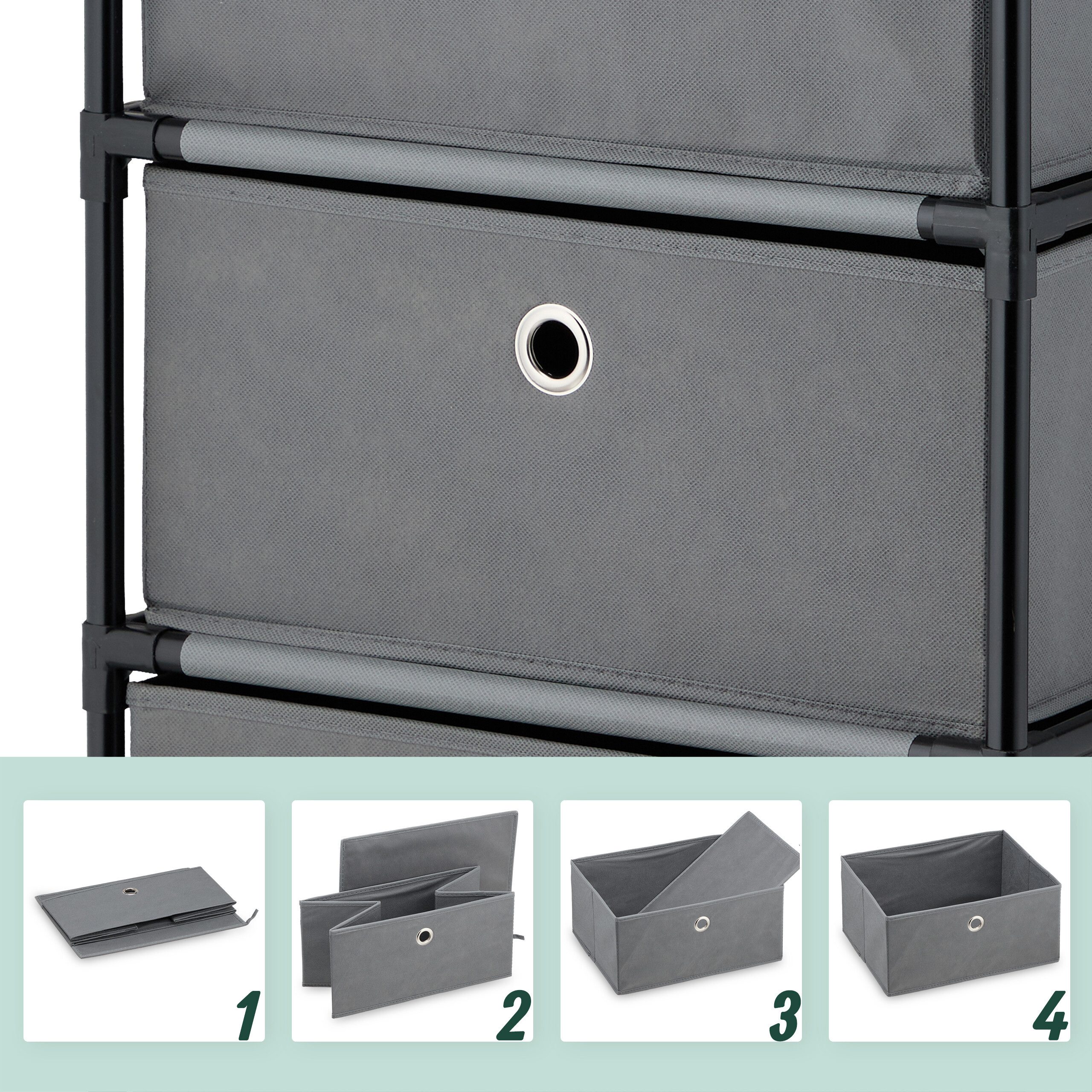 relaxdays Kommode Holzoptik mit Stoffschublade, grau