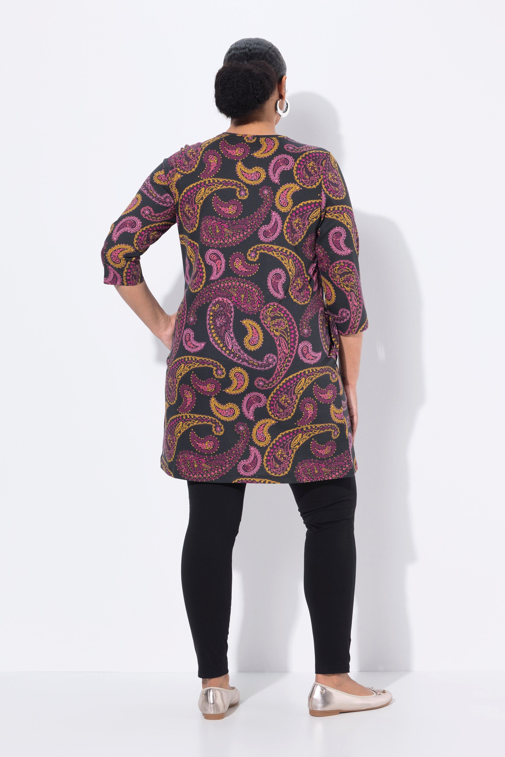 Ulla Popken Longshirt Longshirt Paisley A-Linie V-Ausschnitt 3/4-Arm