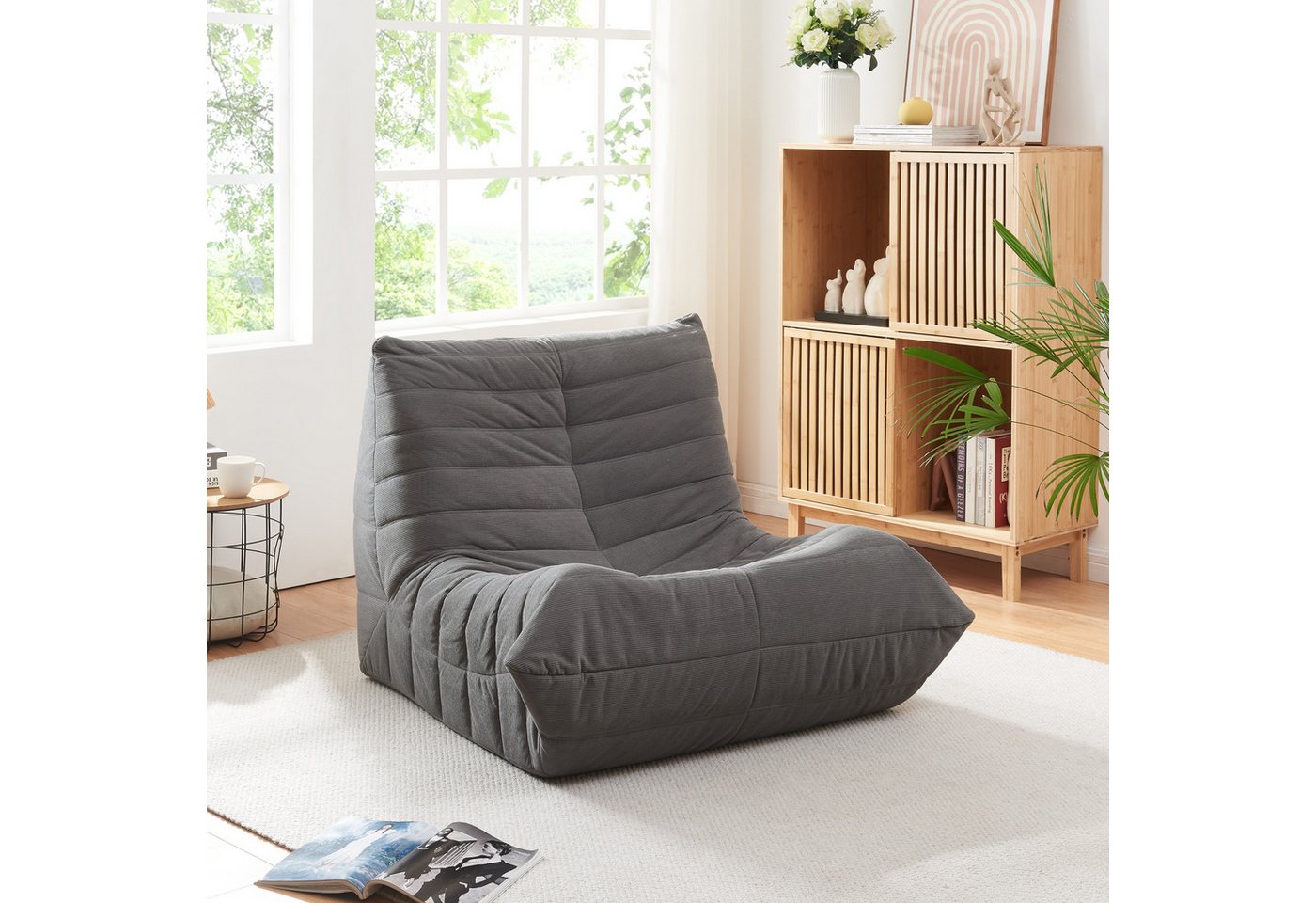 en.casa Sitzsack, »Kodsø« mit Rückenlehne 75 x 90 x 100 cm Cord Grau