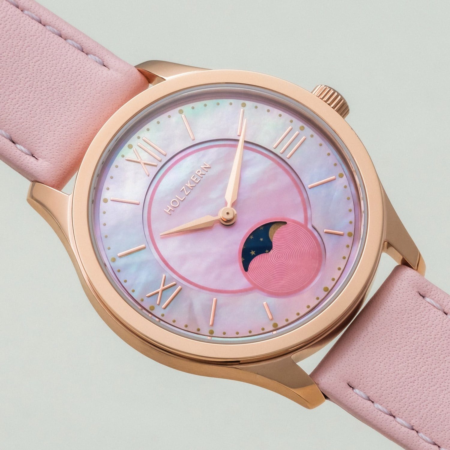 Holzkern Quarzuhr Moonray Perlmutt/Rosa