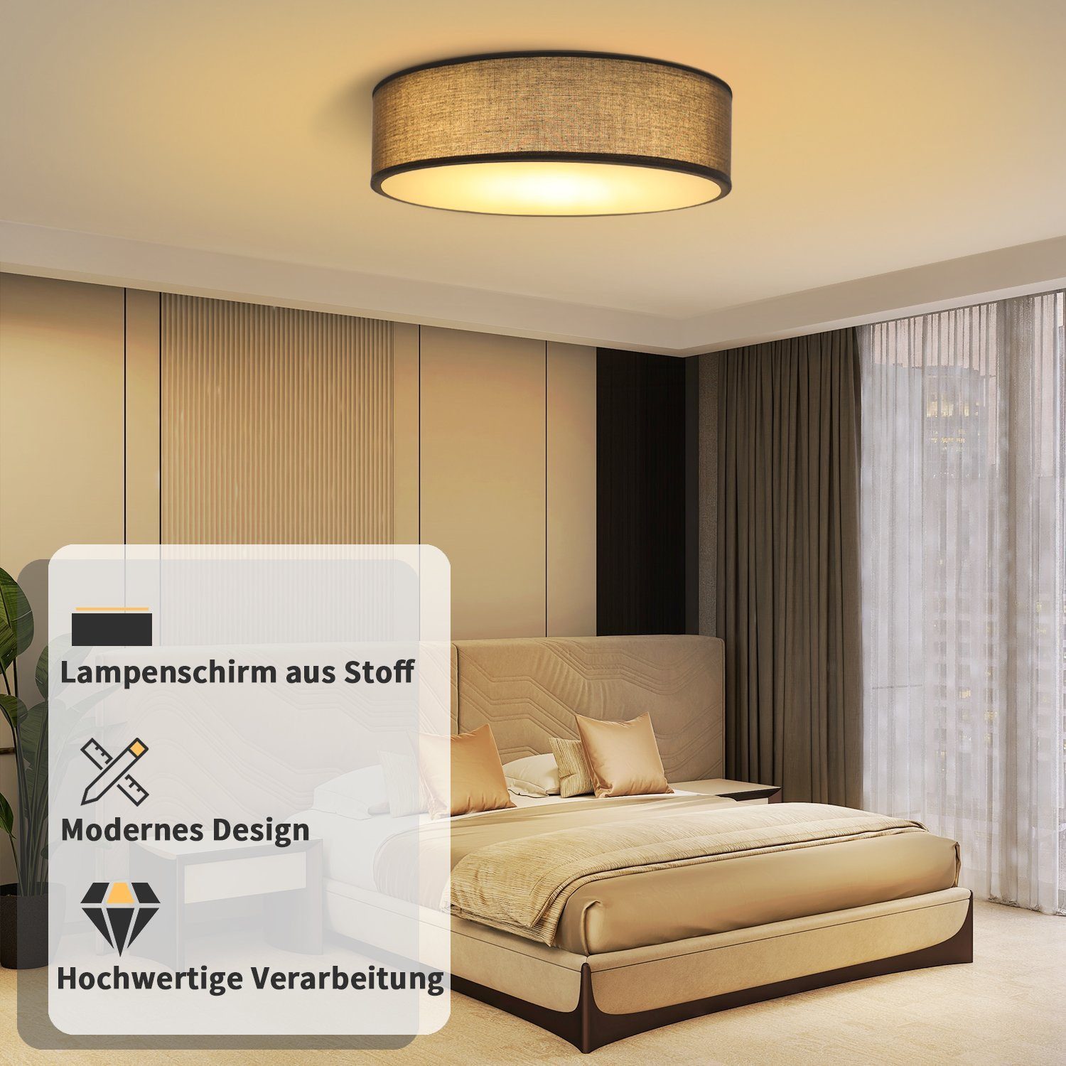 Nettlife Deckenleuchte Schwarz Stoffschirm Rund 30/38CM günstig online kaufen