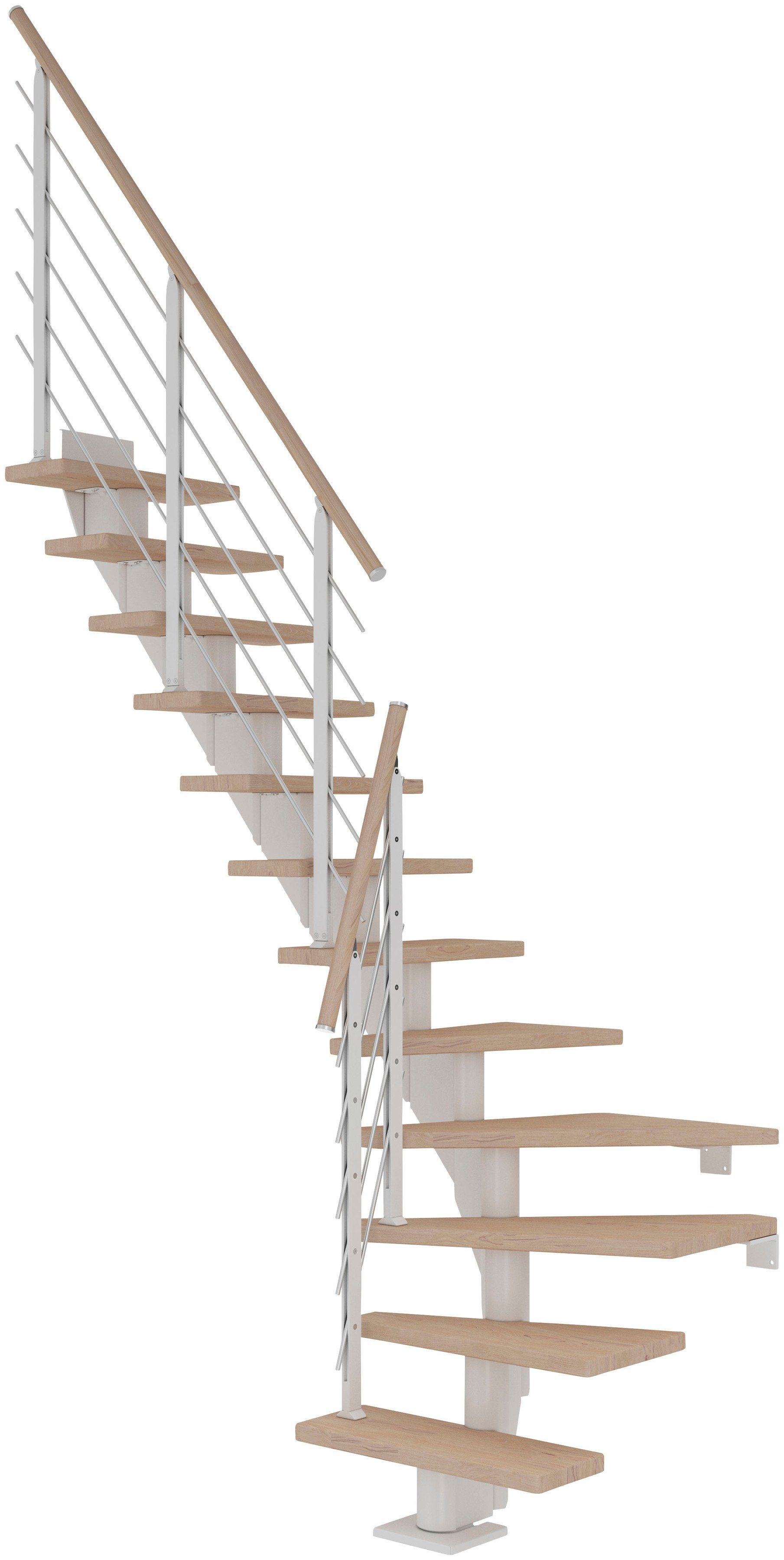 Dolle Mittelholmtreppe Frankfurt, für Geschosshöhen bis 258 cm, Stufen offen, Eiche weiß/Metall | Treppen