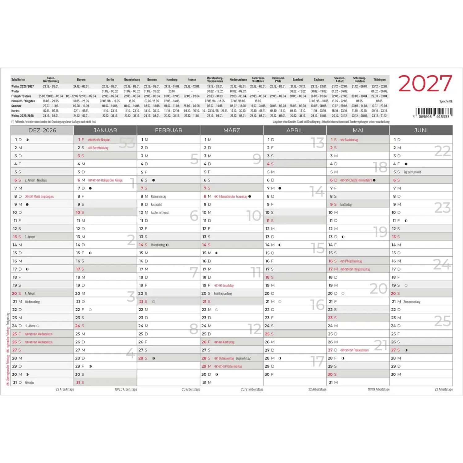 NEUMANN Wandkalender Tafelkalender A4 beidseitig 2027
