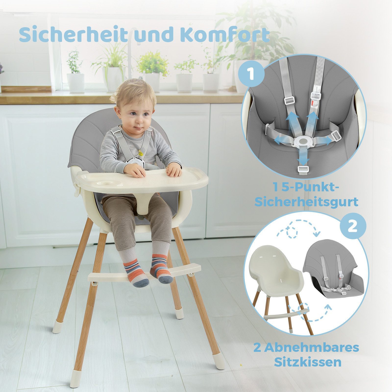 OUNUO Kinderstuhl Baby 2 in 1 Kindersitz Multfunktional Kinderstuhl – Bild 4 von 5