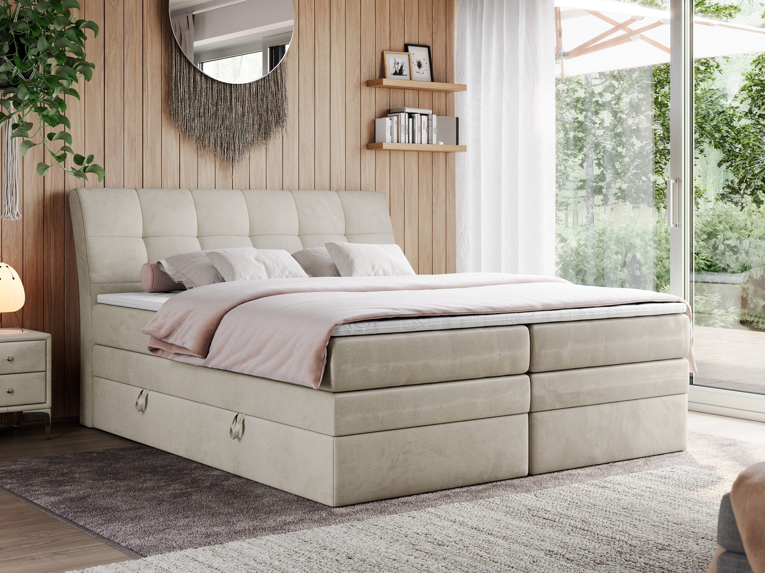 MKS MÖBEL Boxspringbett GOLD 10 KING (Set, zwei Bonell-Matratzen, zwei Multipocket-Matratzen, Topper T25/Visco), Polsterbett mit Bettkasten und fünf Matratzen - Stauraumbett