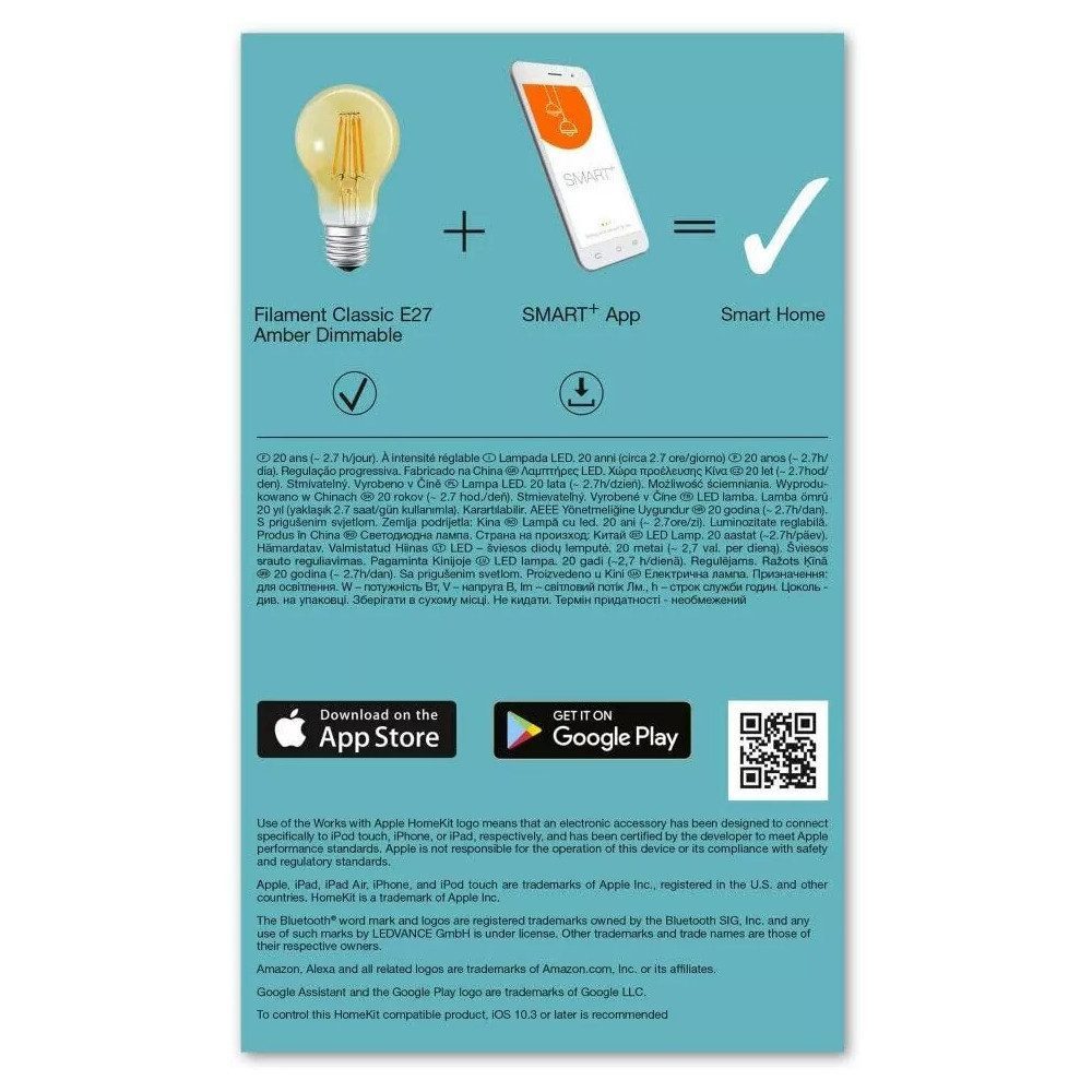 Ledvance LED-Leuchtmittel LED Lampe E27 Smart Bluetooth warmweiß, E27, 1 St., Warmweiß, dimmbar Glühbirne filament gold