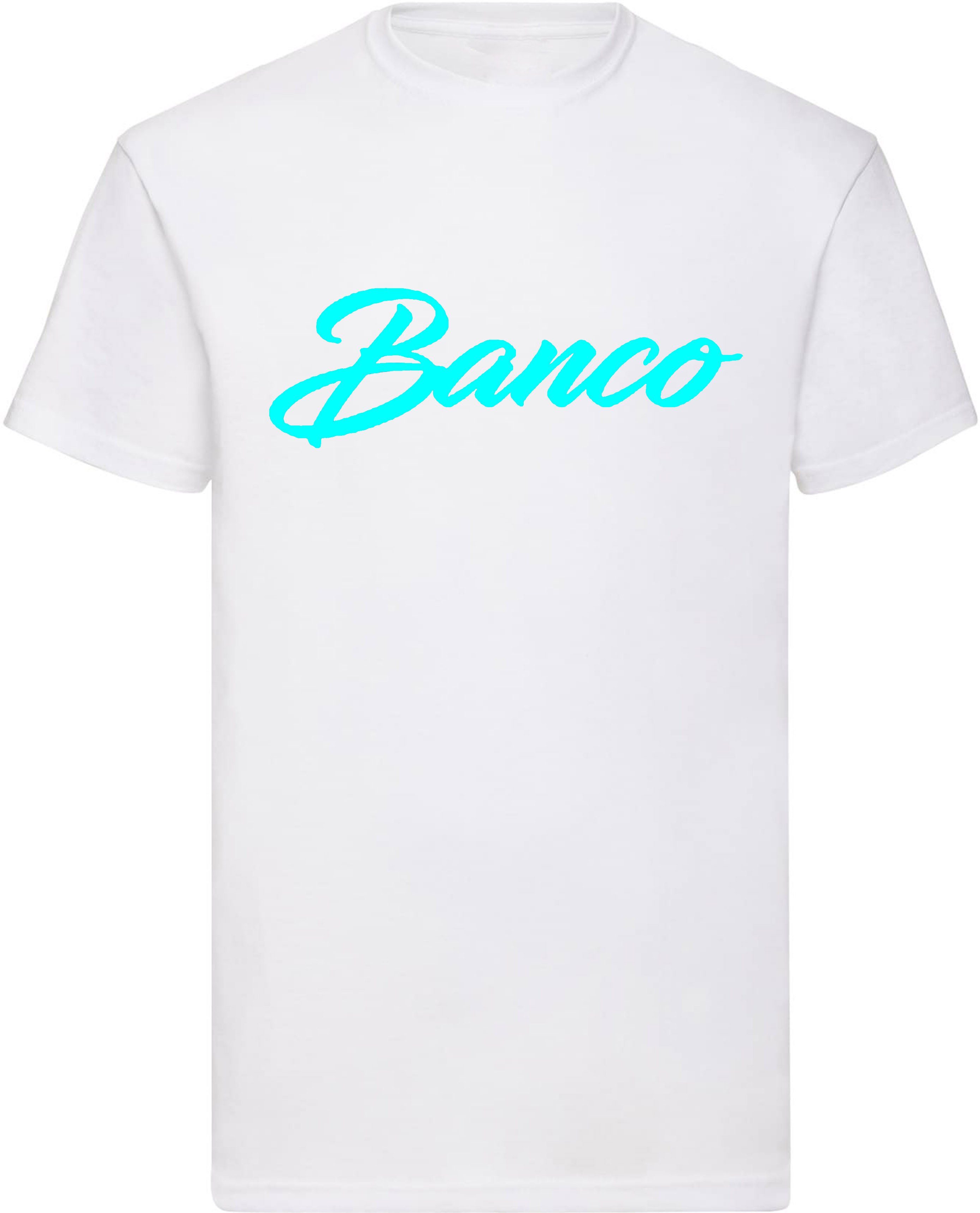 Freizeit Streetwear T-Shirt Rundhals Baumwolle Shirt Sport 100% Sommer Banco WeißTürkis Kurzarm