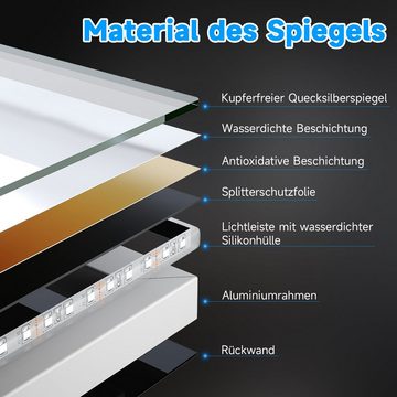 SONNI Schminkspiegel Badspiegel mit LED Beleuchtung,60×50 cm,Wandschalter,Kaltweiß, Schminkspiegel,Badspiegel, Wandspiegel, Lichtspiegel IP44