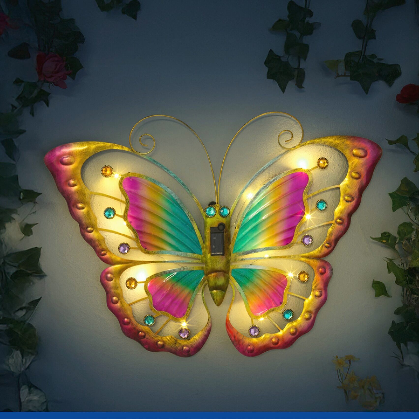 Maximex LED Gartenleuchte Modell Schmetterling, Ein-/Ausschalter, LED fest integriert, Warmweiß, solarbetriebene Gartendekoration, leuchtet bis zu 10 Stunden