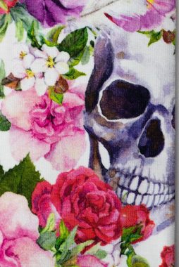 Fräulein von Julie Stoff Baumwoll Sommersweat French Terry "Flowerskulls" Druck Totenköpfe Blumen Weiß Bunt 145 cm Breit, Meterware