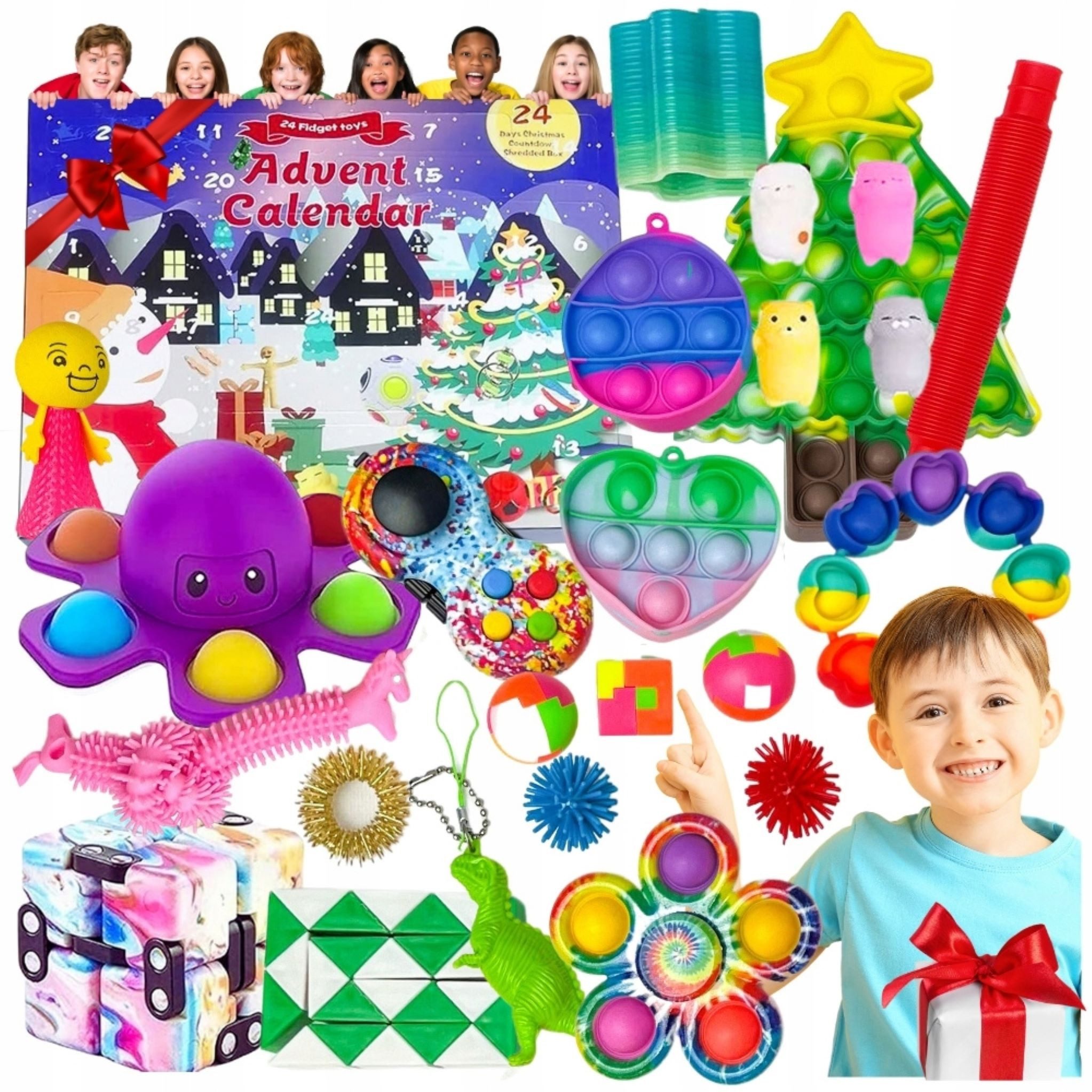 partydeco Adventskalender Mega Adventskalender Set POPIT – 24 Überraschungen: Popits, Spinner