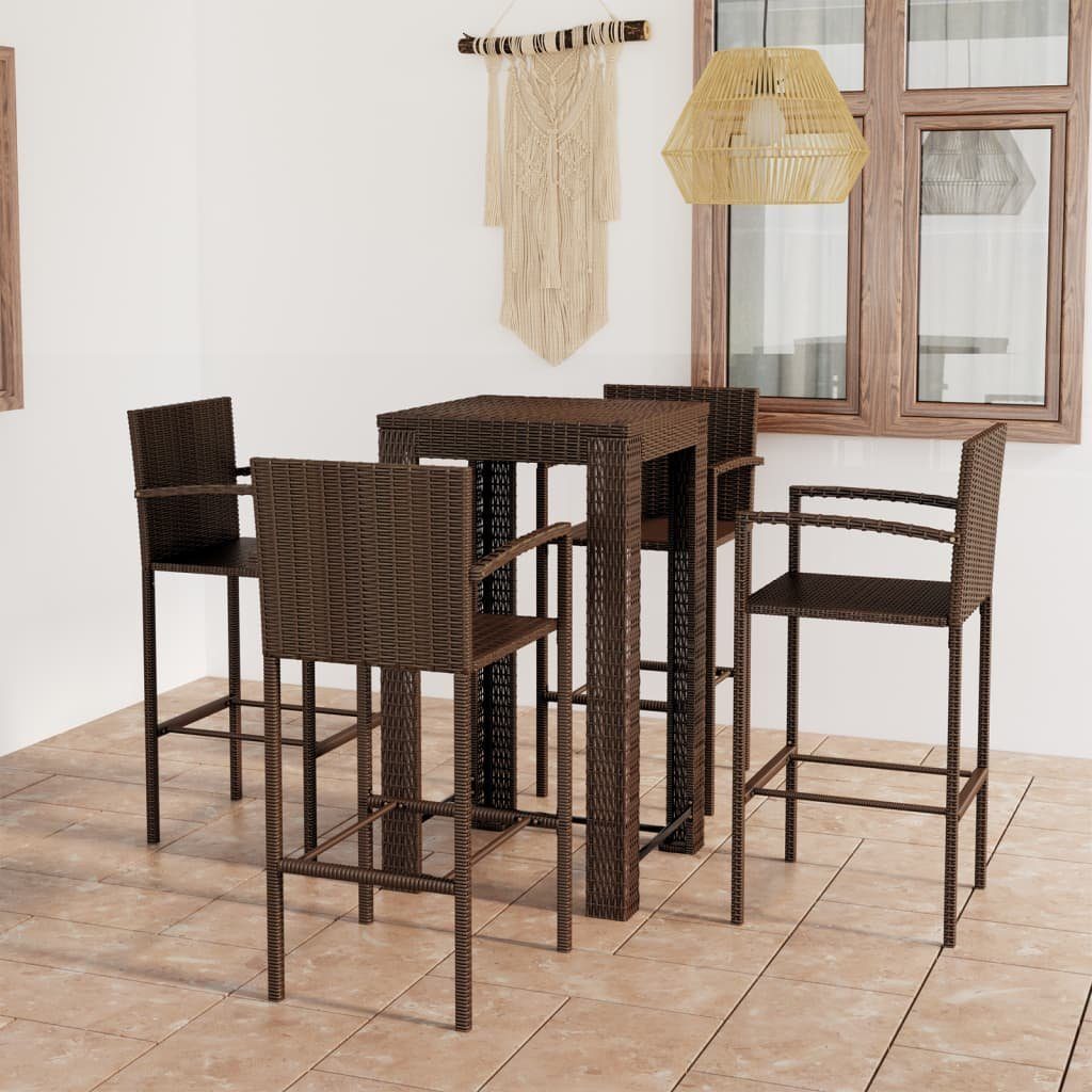 (5-tlg) Gartenlounge-Set Armlehnen Rattan vidaXL Braun, Poly 5-tlg. mit Garten-Bar-Set