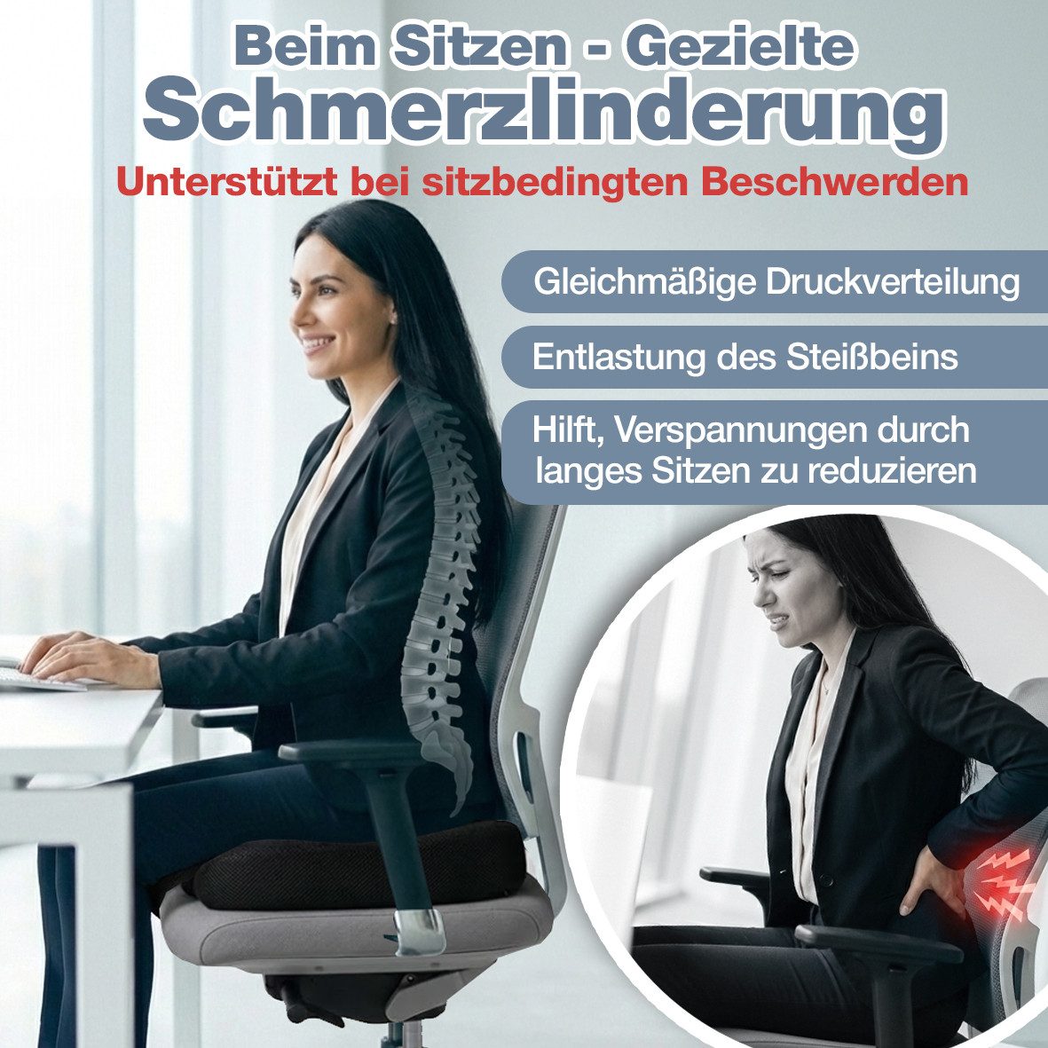 Multiheld Sitzkissen orthopädisch mit Memory Foam (3 HÄRTEGRADE) für Ergonomischen Komfort, Medium 60-90 KG
