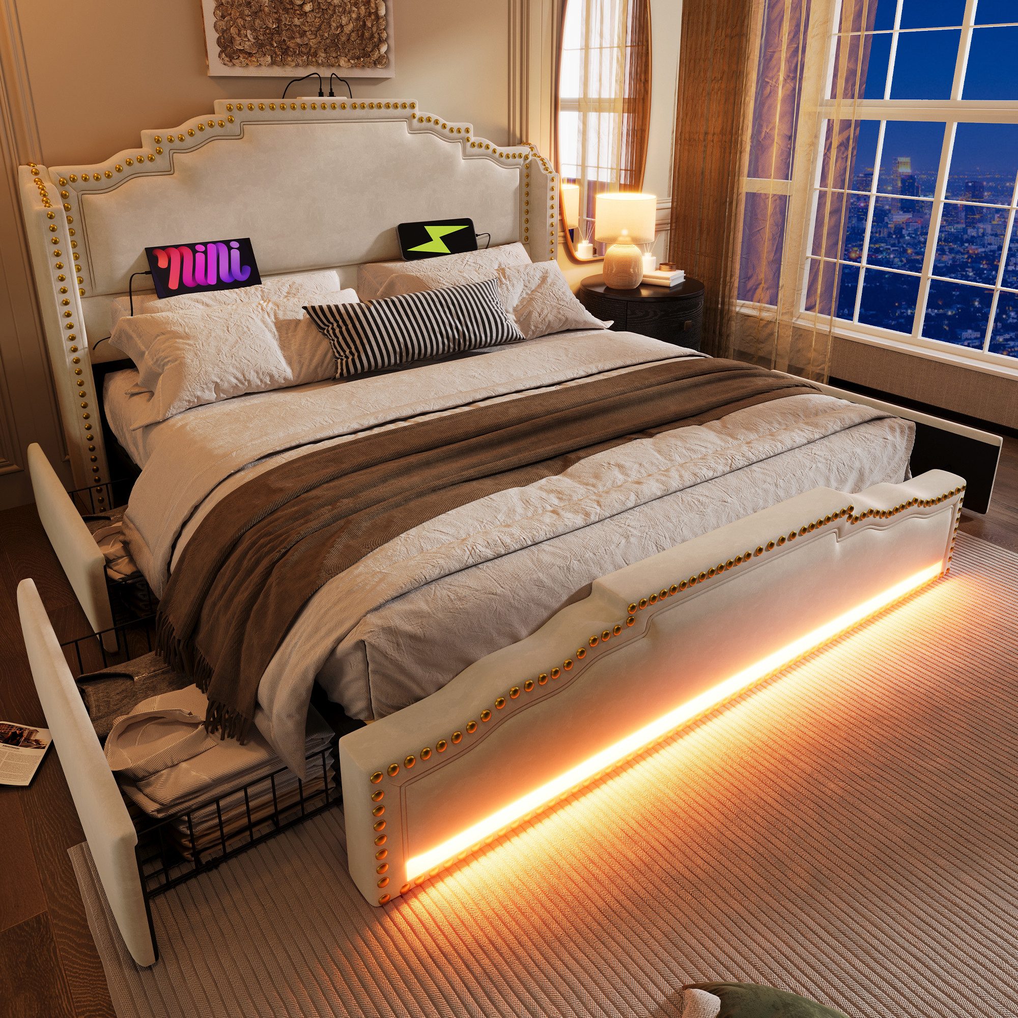 Flieks Polsterbett, Doppelbett 160x200cm mit LED-Beleuchtung günstig online kaufen