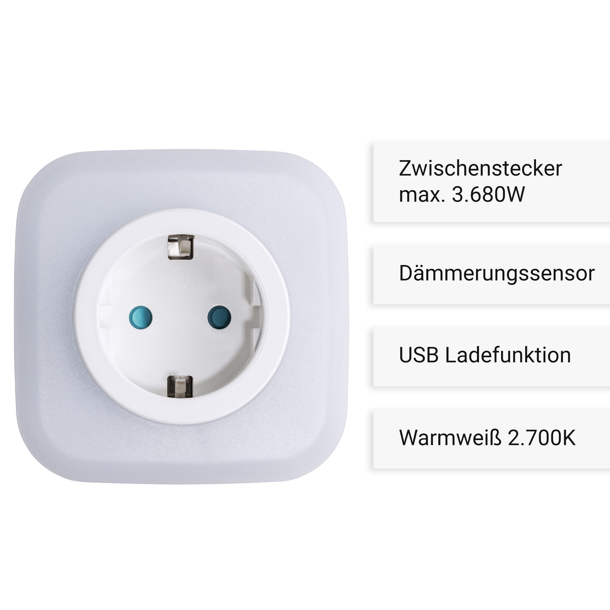 SEBSON LED Nachtlicht Steckdosenlampe 2er Set - Lichtsensor, USB, Ein- und Ausschalter, LED integriert, warmweiß, Zwischenstecker, USB-A und USB-C Anschluss, Dä – Bild 3 von 5
