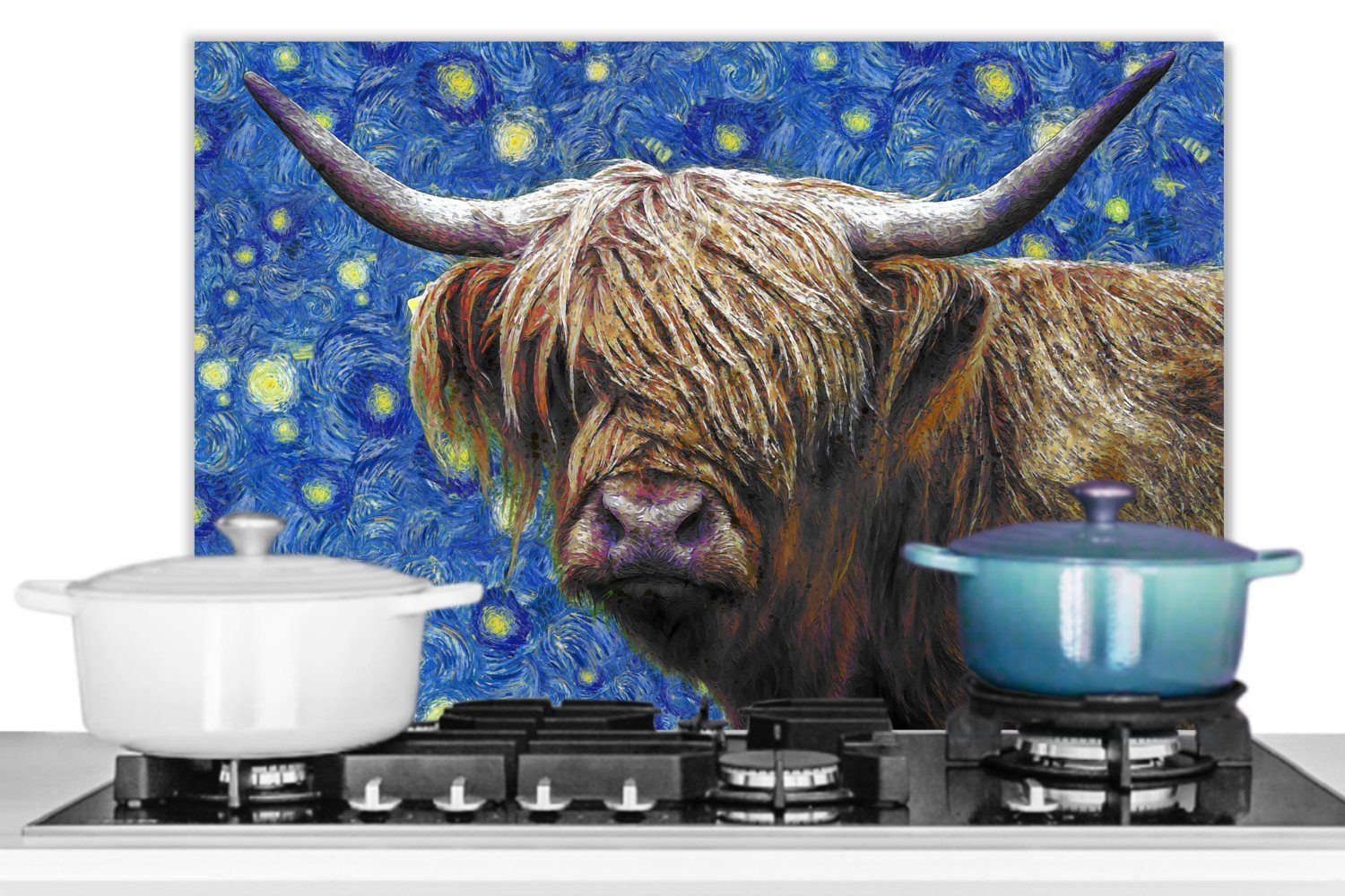- Van Gogh, Küchenrückwand Herdblende küchen Sternennacht cm, (1-tlg), aus MuchoWow Highlander Scottish 60x40 Wandschutz, Temperaturbeständig -