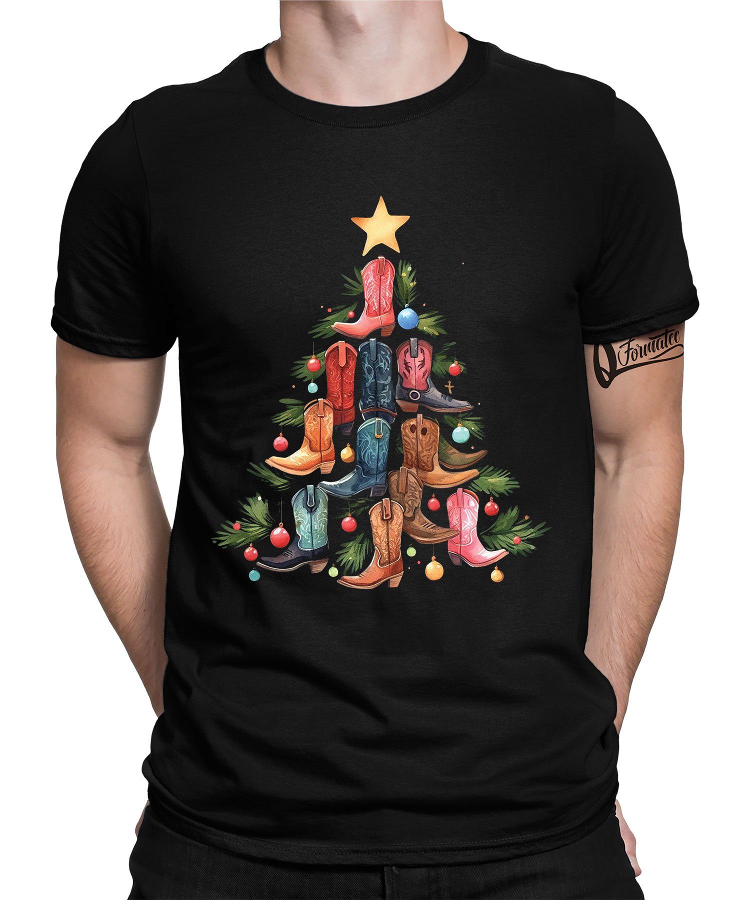 Quattro Formatee Kurzarmshirt Stifel Weihnachtsbaum - Weihnachten X-mas Christmas Herren T-Shirt (1-tlg) Schwarz | T-Shirts