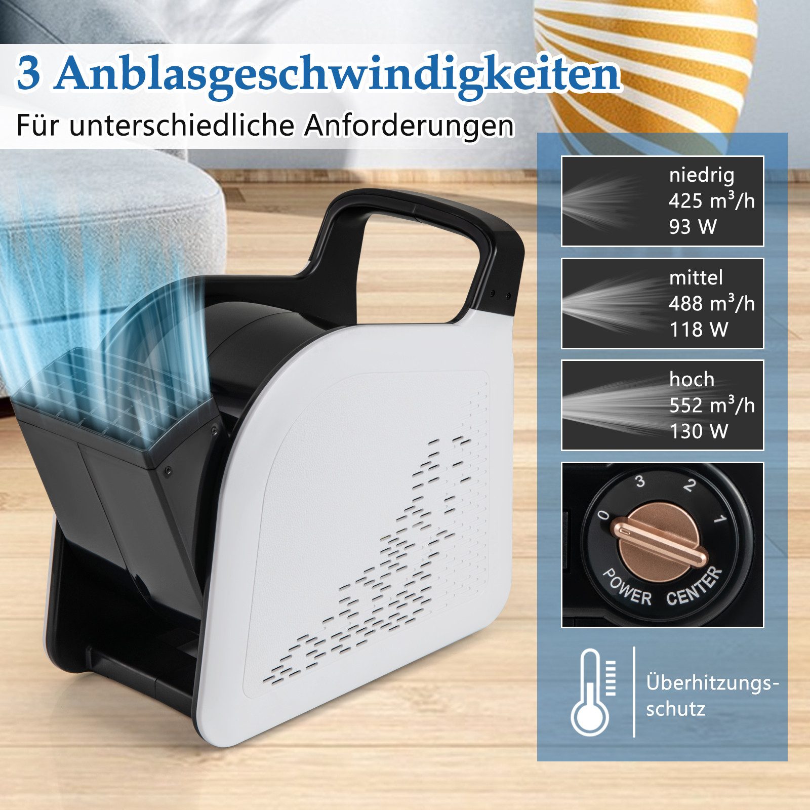 COSTWAY Elektro-Laubbläser, mit 3 Geschwindigkeiten, 185° schwenkbarem Kopf