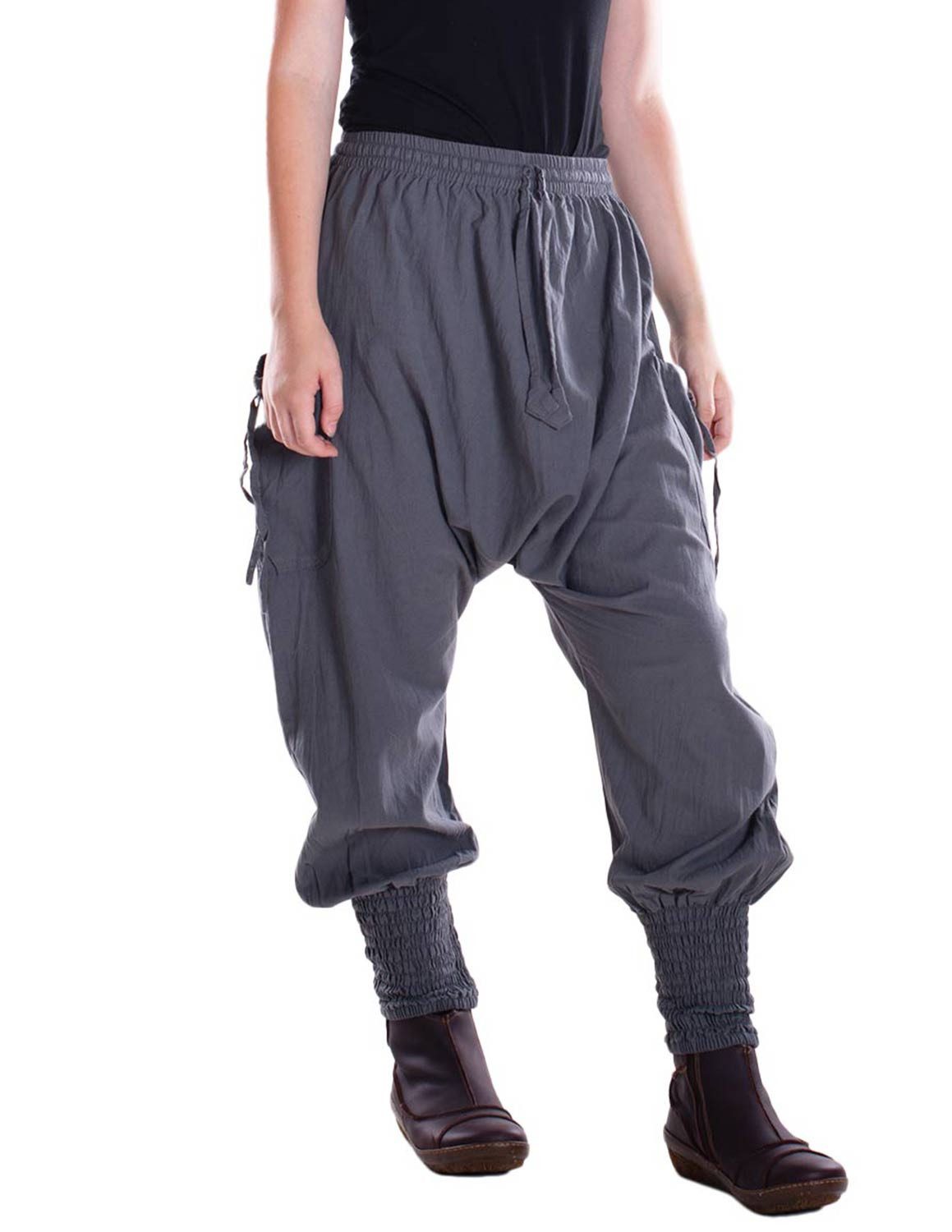 Vishes Haremshose Hose aus Baumwolle mit Gummibund und seitlichen Taschen Alternative Mode, Ethno, Hippie, Goa Style