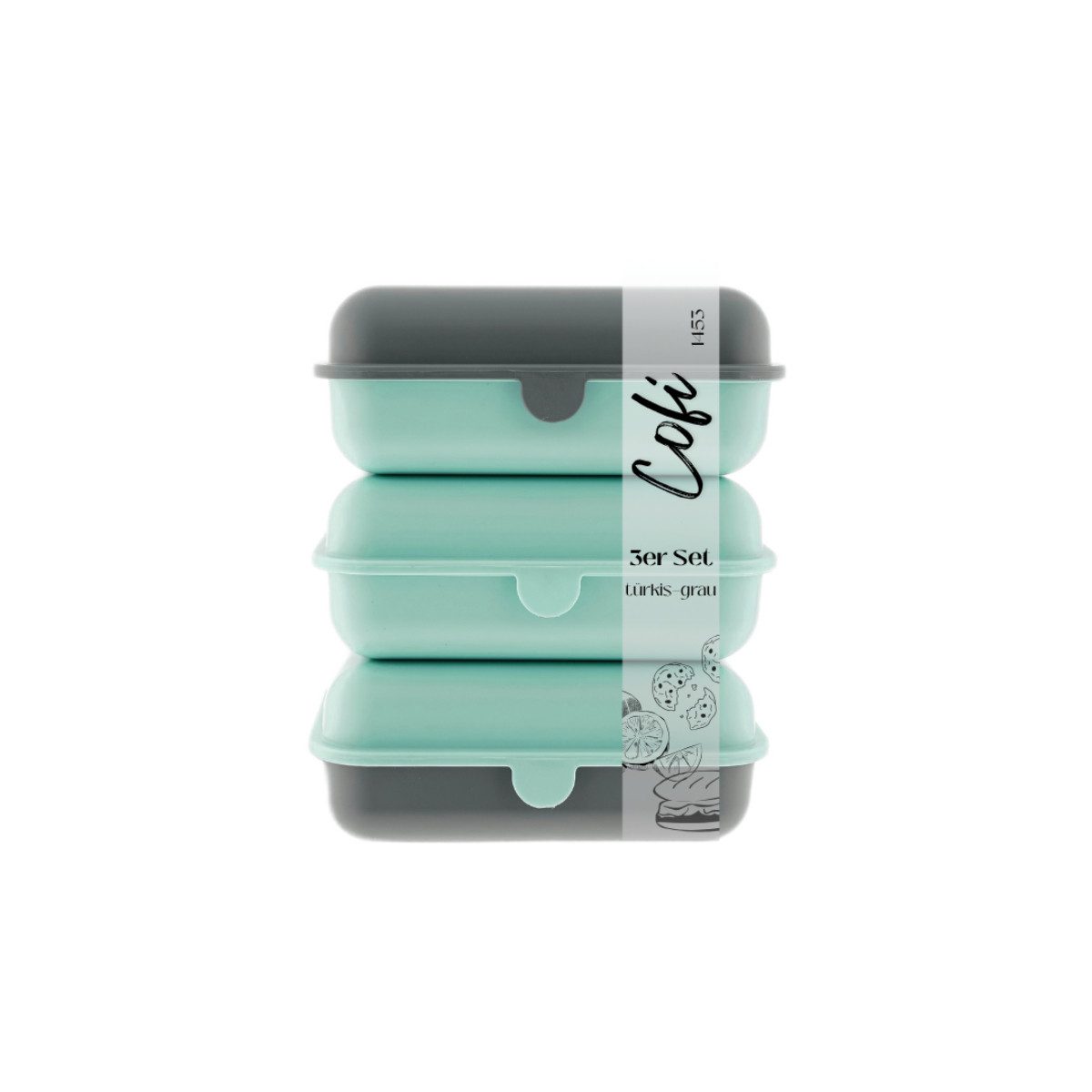 COFI 1453 Lunchbox Brotdosen 3er-Set Frühstücksbox spülmaschinenfest, stapelbar, 1600 ml, Kunststoff, (3-tlg., 3er Set), Made in Germany