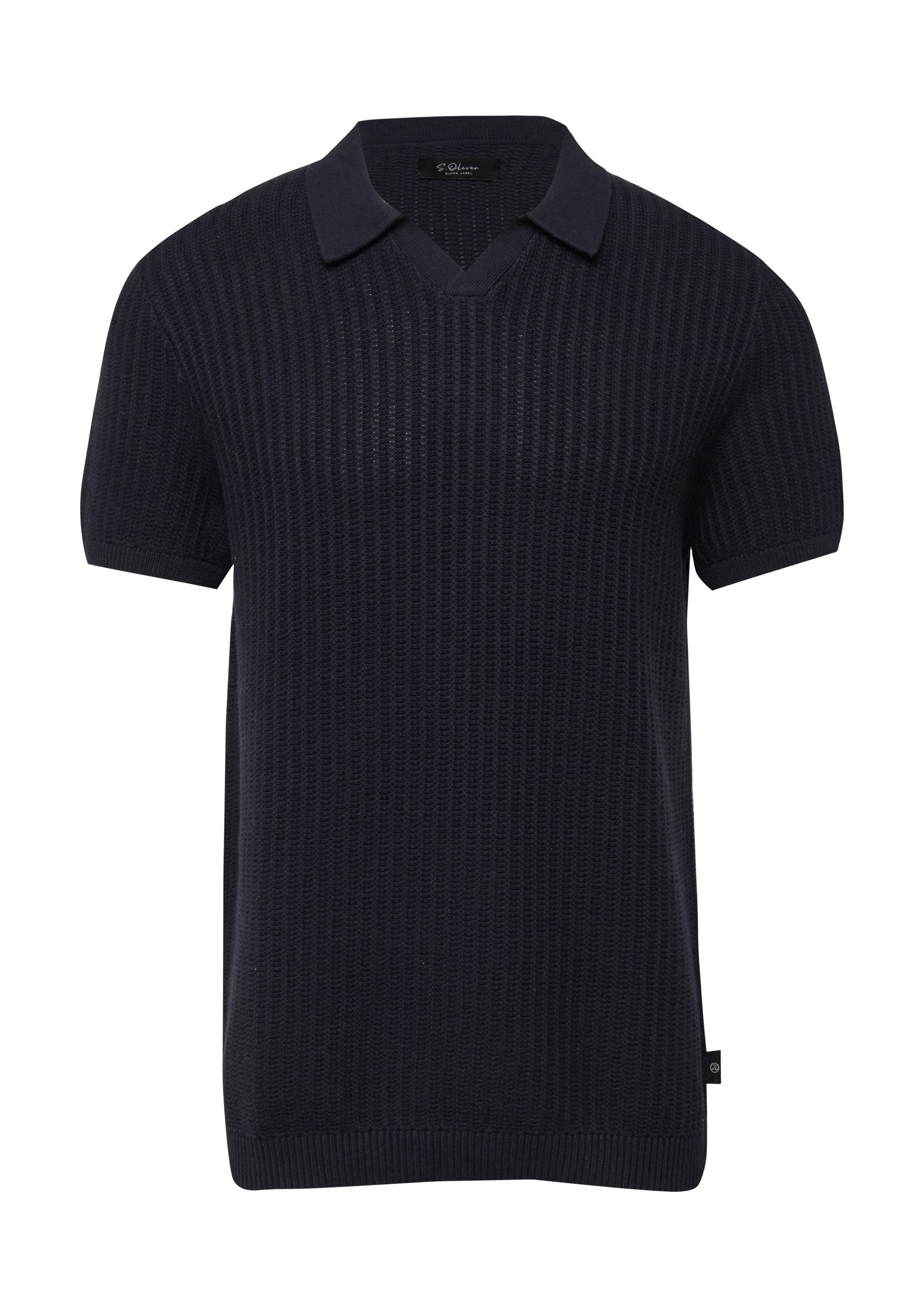 s.Oliver Kurzarmpullover Strickpullover Strukturiertes Strick-Polo mit Rippbündchen