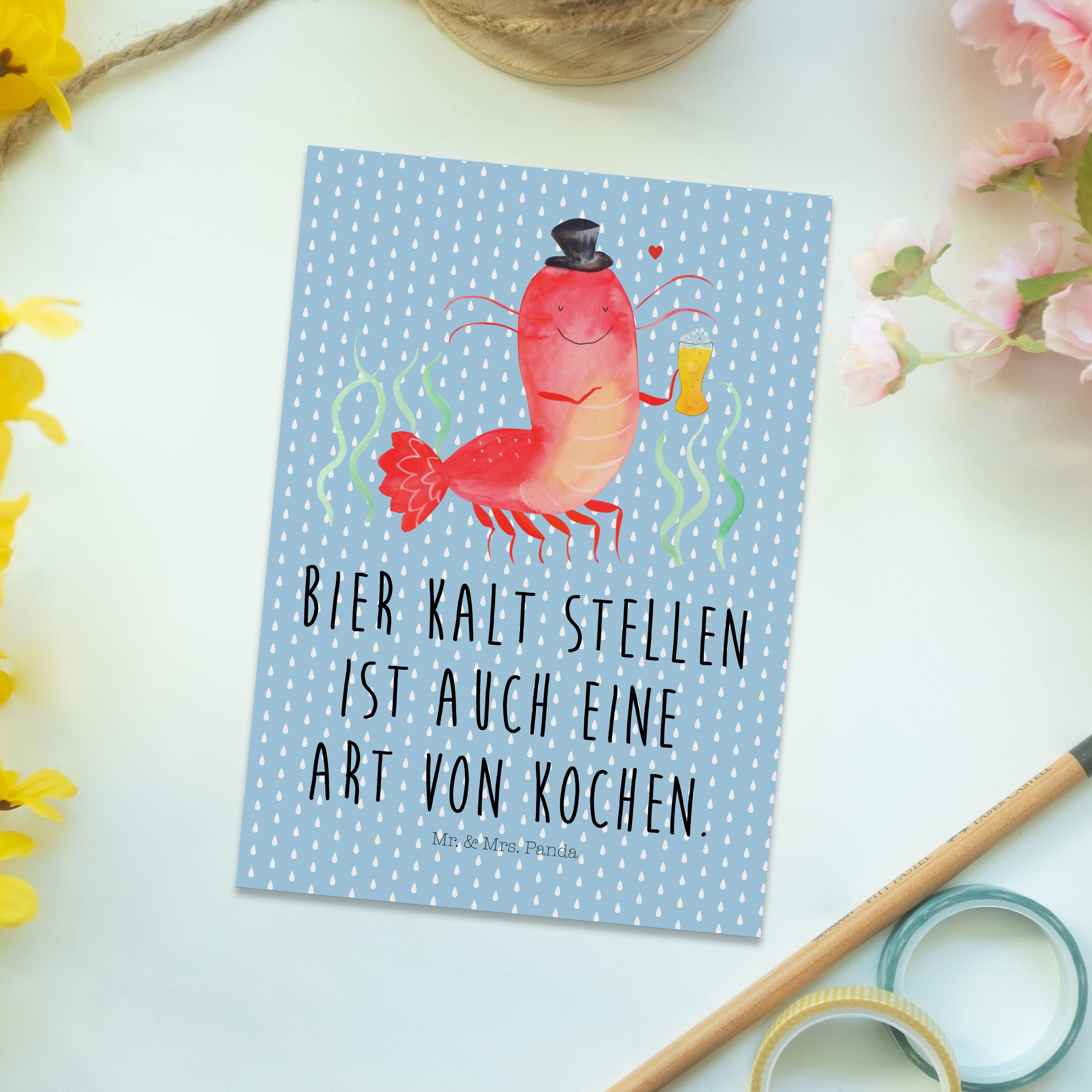 Mr. & Mrs. Panda Weizen mit - Pastell - Postkarte Blau Geschenk, Geschenkkarte, Hummer Bierliebh