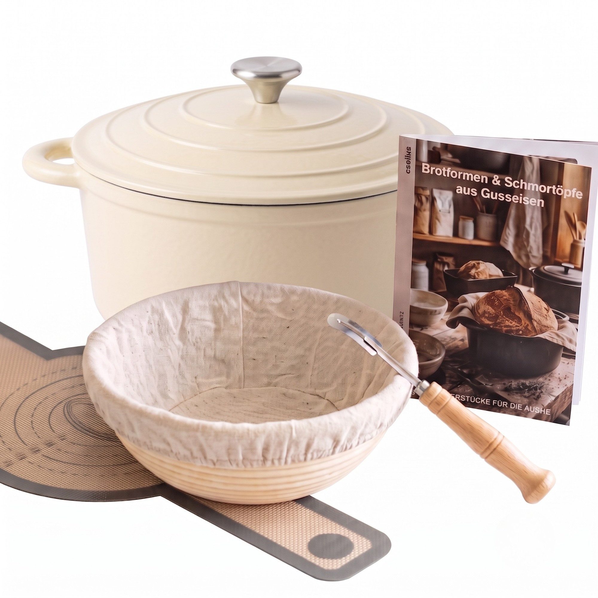 osoltus Kochtopf osoltus Brotback Schmortopf Set Gusseisen Topf 26cm 5,9 Liter Emaille