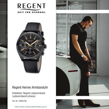Regent Quarzuhr Regent Herren Armbanduhr Analog, (Analoguhr), Herren Armbanduhr rund, extra groß (ca. 44mm), Lederarmband
