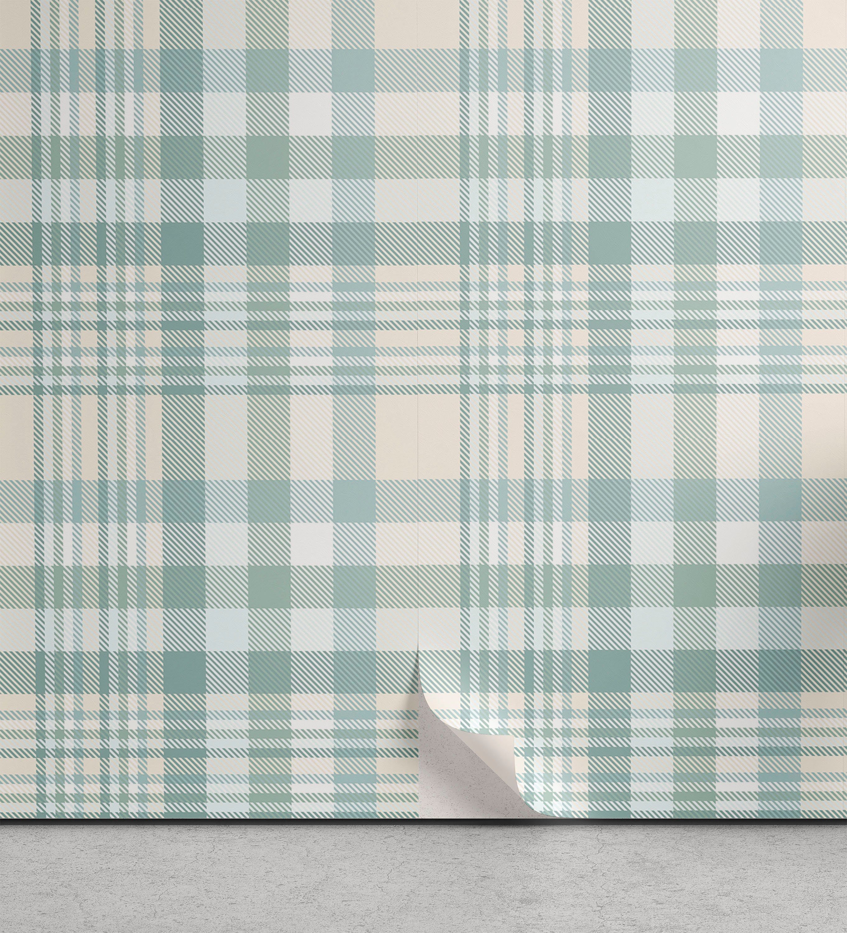 Abakuhaus Vinyltapete selbstklebendes Wohnzimmer Küchenakzent, Gedämpfte Farben Pastel Plaid-Layout