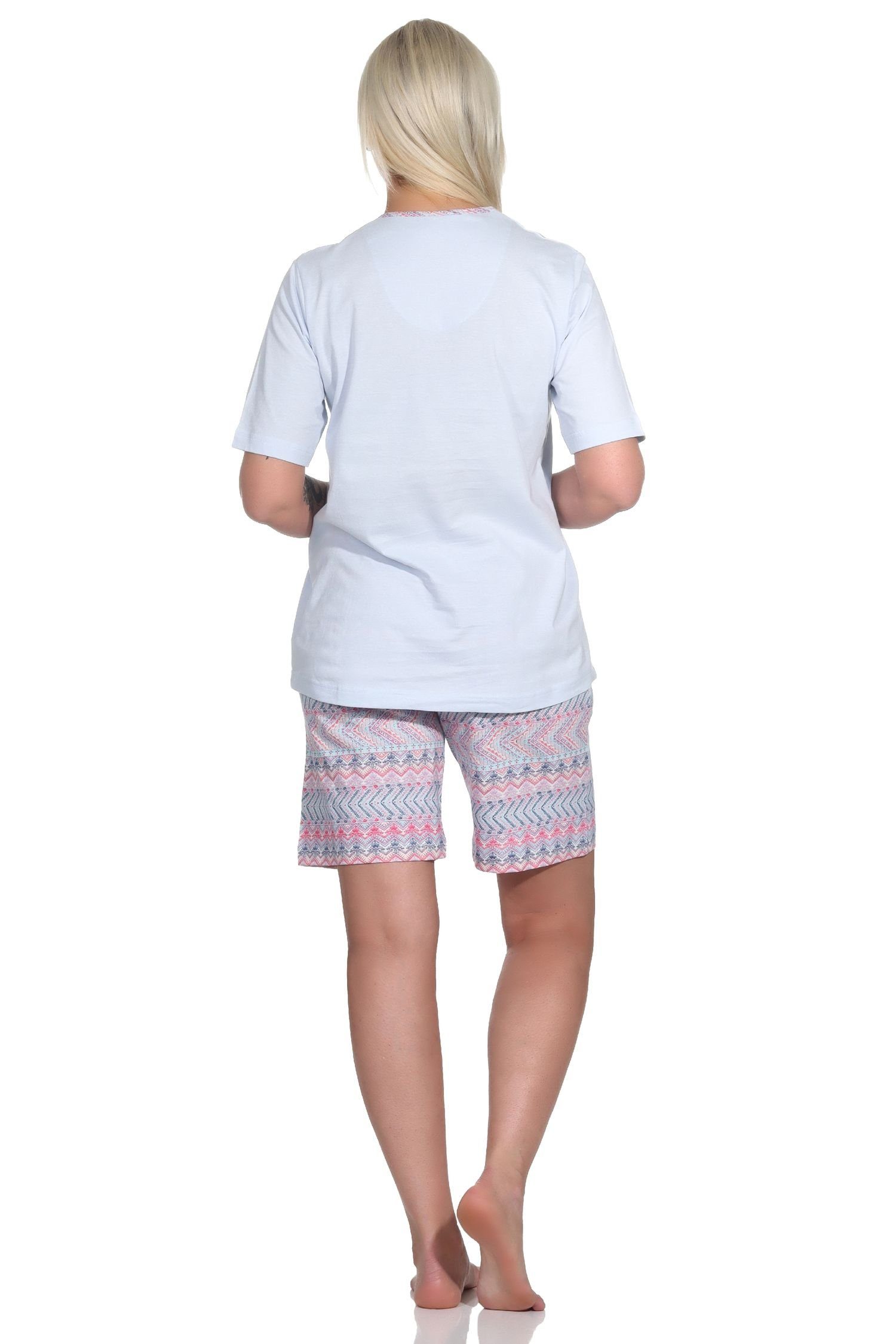Ethnolook Shorty auch im Schlafanzug hellblau Normann - in kurzarm Damen Pyjama Übergrößen
