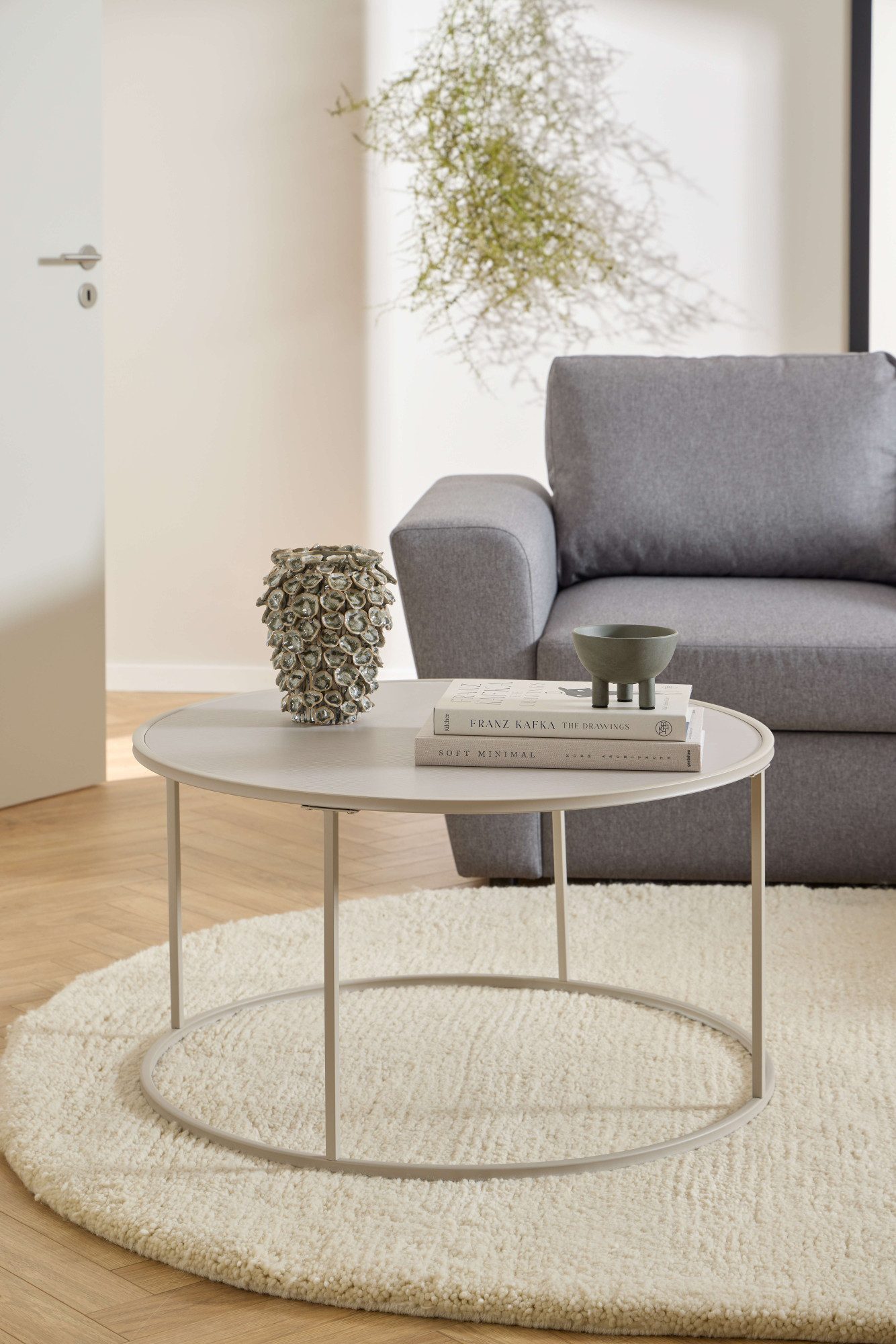 ACTONA GROUP Couchtisch Seaford Kaffeetisch, Wohnzimmertisch, Runder Couchtisch mit grauer Melaminplatte und Stahlgestell, Ø80x45 cm