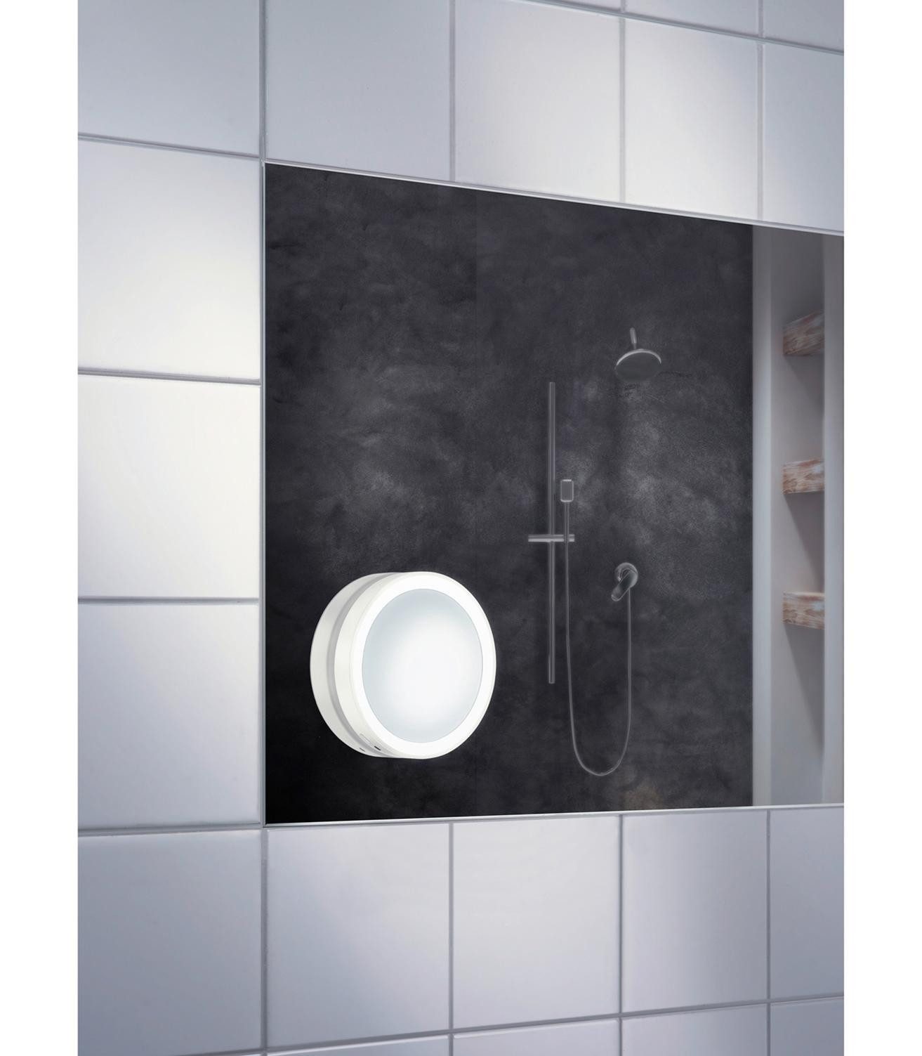 Smedbo Kosmetikspiegel OUTLINE LITE, Ø 12 cm, Weiß, Kunststoff, LED-Beleuchtung, 7-fache Vergrößerung, USB-Anschluss