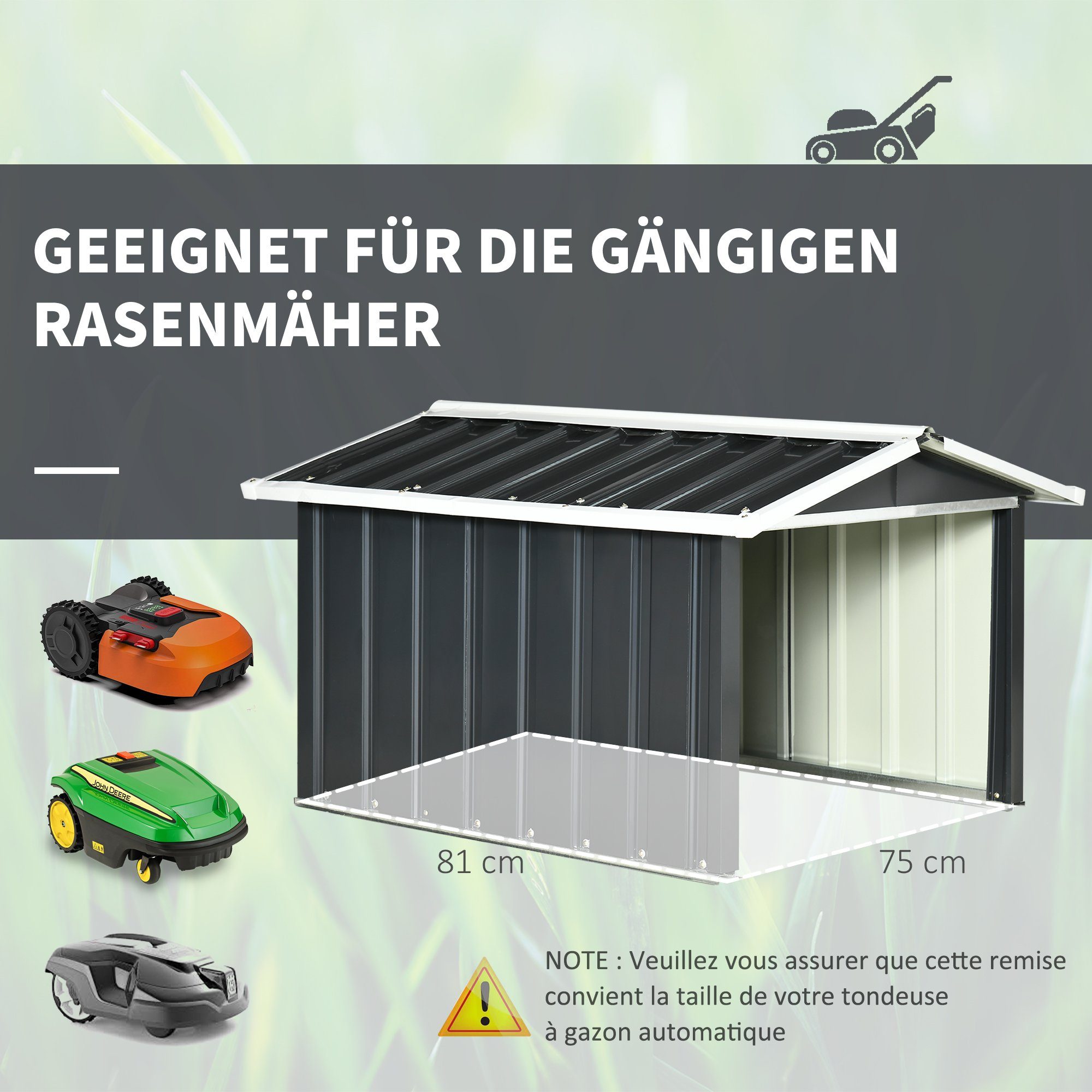 Tidyard Rasenmäher Garage Stahlkonstruktion Mähroboter Garage Rasenrobotergarage Gartenhaus Carport Station Sonnen Regenschutz Für Rasenmäher 92x97x63 Cm Verzinkter Stahl Grün P 240360