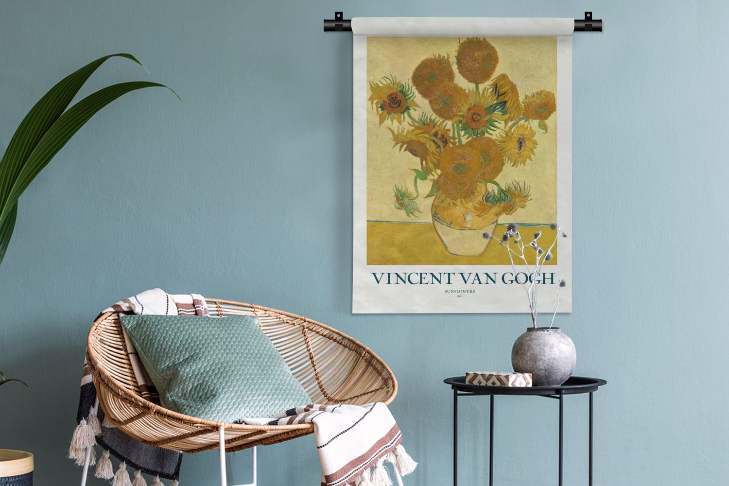MuchoWow Wanddekoobjekt - Gemälde - Sonnenblumen Van Schlafzimmer an für Tapisserie, der - Wand, Wohnzimmer, Gogh Gelb, Deko