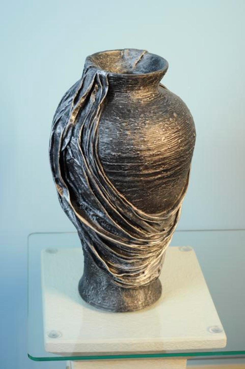 JVmoebel Skulptur Design Blumen Topf XXL Vase Vasen Handarbeit Kelch Pokal 0855 Braun