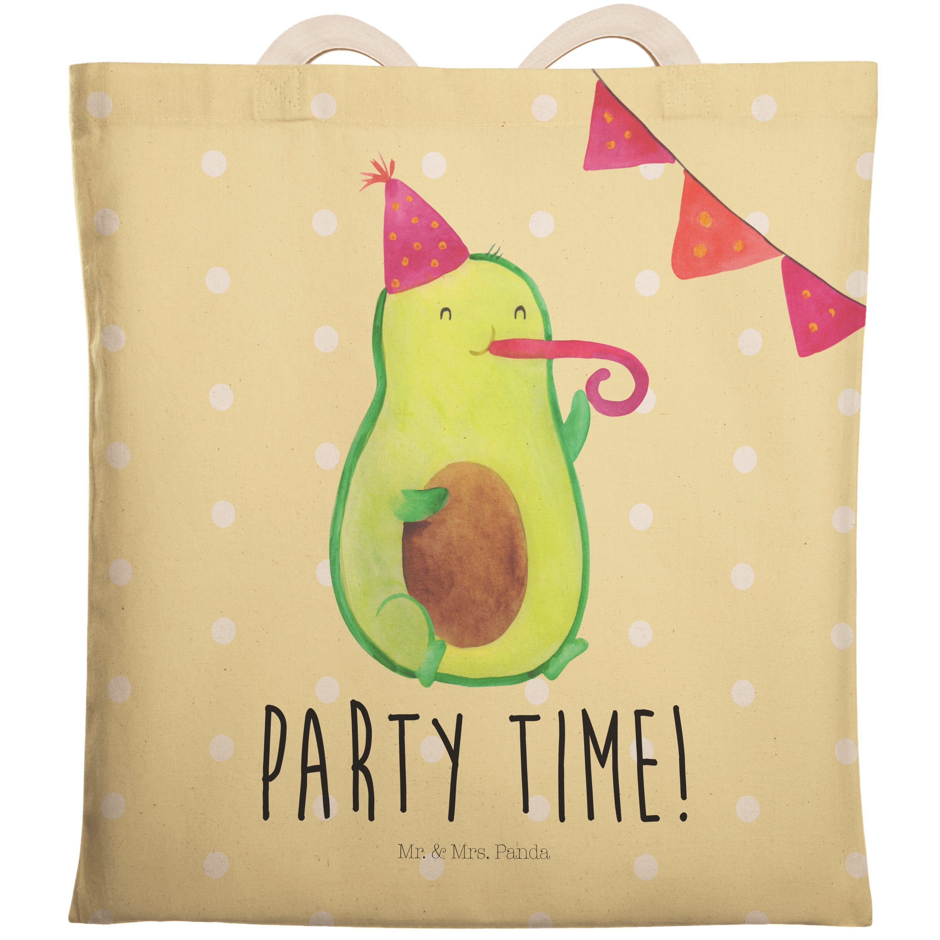 Mr. & Mrs. Panda Tragetasche Avocado Party Time - Gelb Pastell - Geschenk, genießen, Vegan, Happy (1-tlg)