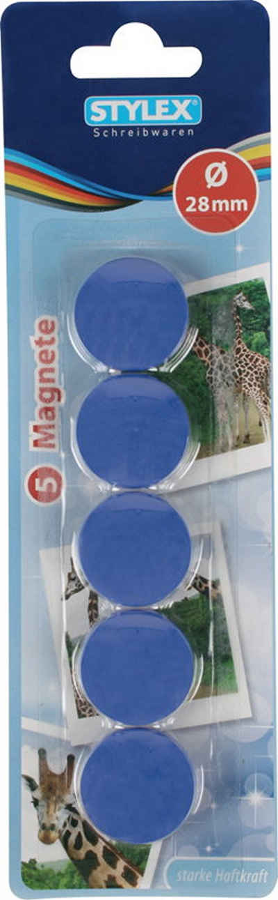 Stylex Schreibwaren Magnet 5 Magnete / rund / Durchmesser: 28mm / Farbe: blau