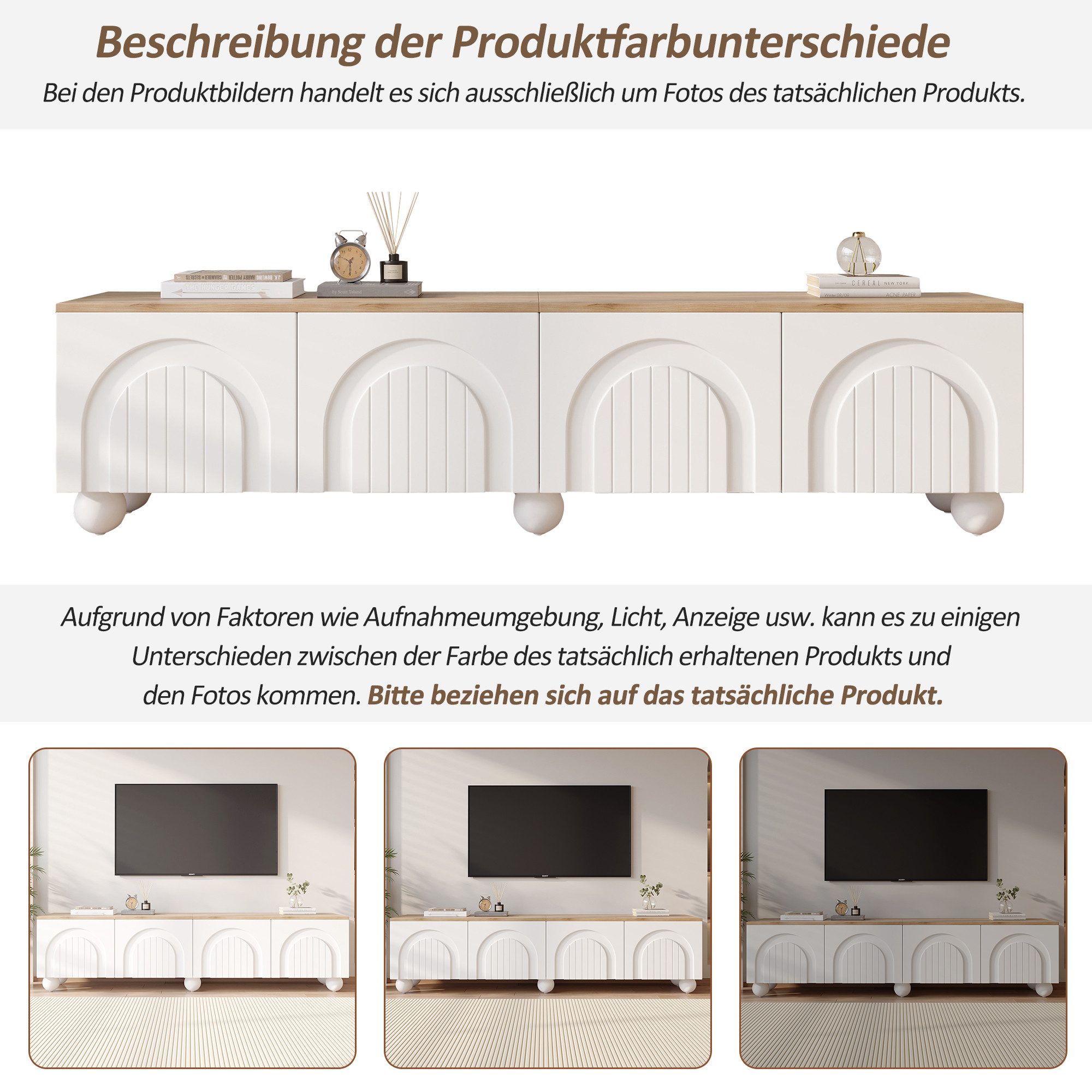 Lowboard mit Kugelfuß Metallbeine,Fernsehschrank TV-Schrank mit 4 Türen