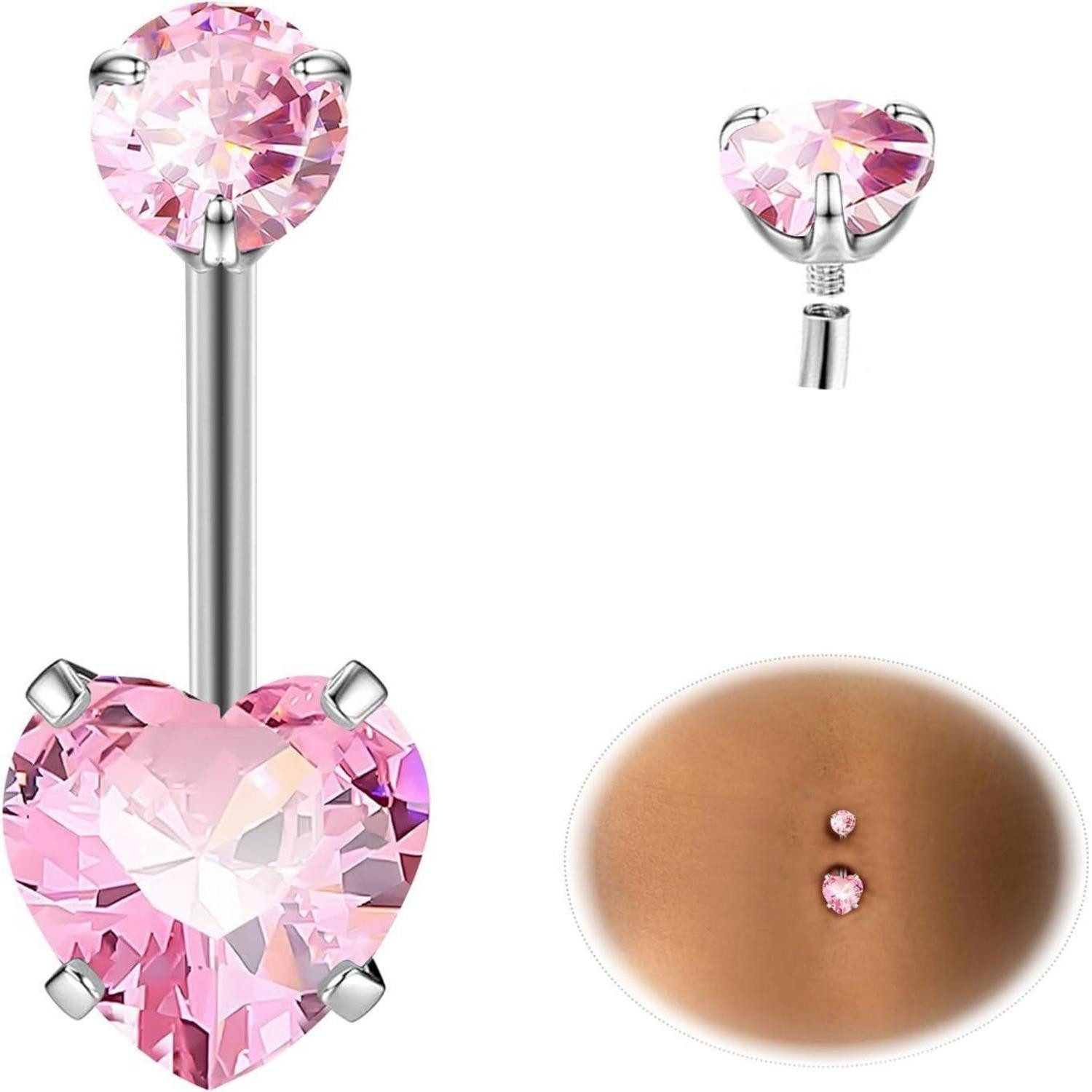 LuxusKollektion Bauchnabelpiercing Bauchnabelpiercing Titan 14G 12MM Gold Silber Kugeln 10MM Rosa Herz