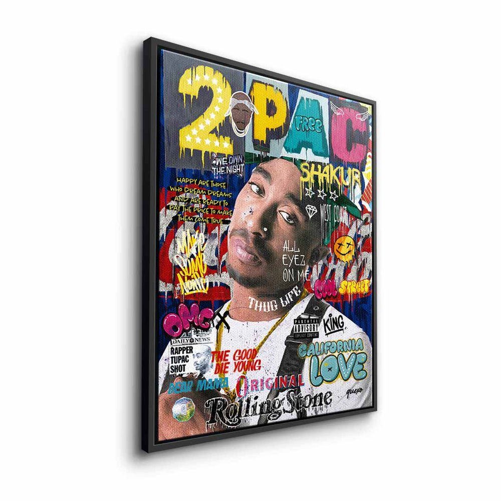 DOTCOMCANVAS® Leinwandbild, 2Pac premium weißer Leinwandbild Tupac Pop Rapper music mit USA Shakur Ra Rahmen Art