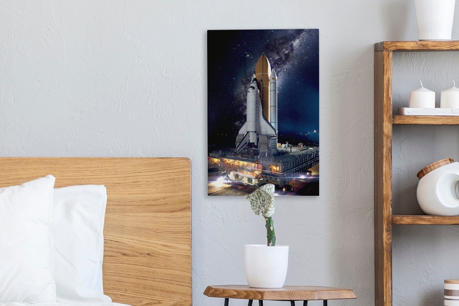 OneMillionCanvasses® Leinwandbild Rakete - Gemälde, fertig cm - St), Sterne, inkl. bespannt 20x30 Weltraum Zackenaufhänger, (1 Leinwandbild