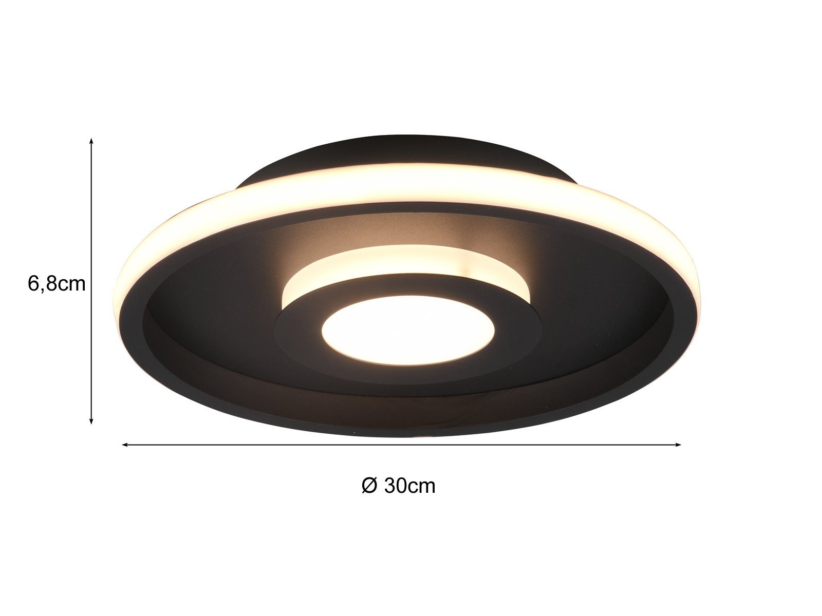 integriert, Weiß Warmweiß, dimmbar matt Ø30cm Schwarz Badezimmer-lampen Set 2er LED Deckenleuchte, flach LED / fest Decke über-n Dimmfunktion, meineWunschleuchte Esstisch,