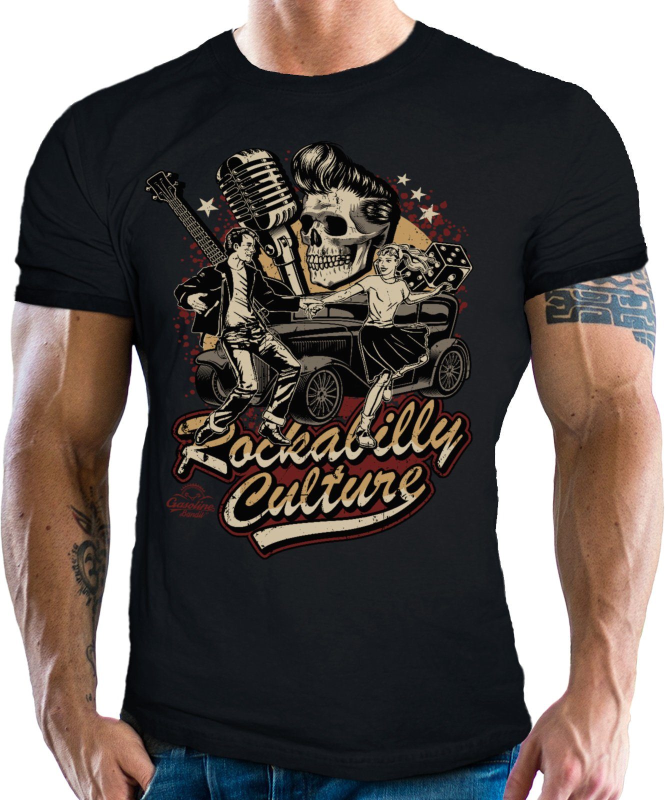 Roll GASOLINE T-Shirt Culture Rock'n BANDIT® für Rockabilly Fans: