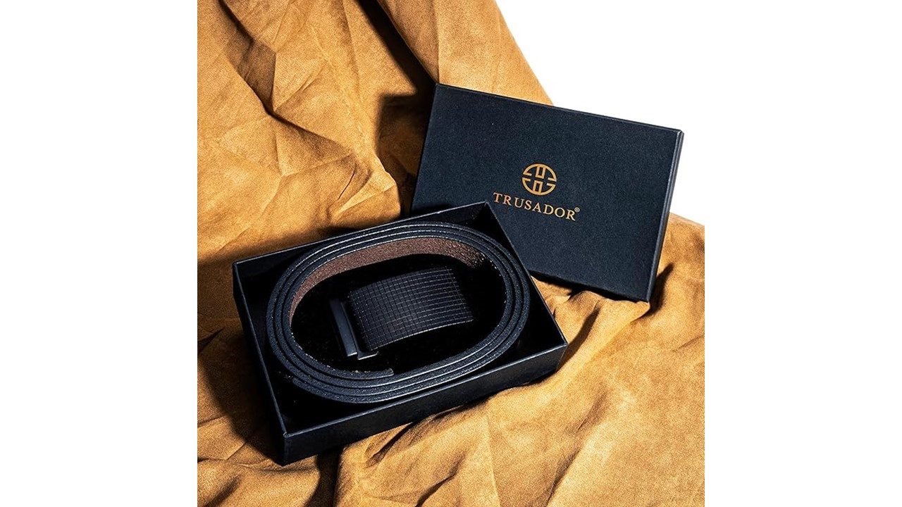 Trusador Ledergürtel ohne Löcher - 'Ferrara' - Automatischer Gürtel für Herren mit Ratschen (Handgefertigt, Made in EUROPE) Ohne Löcher, Automatische Schließfunktion, Stufenlose Schnalle